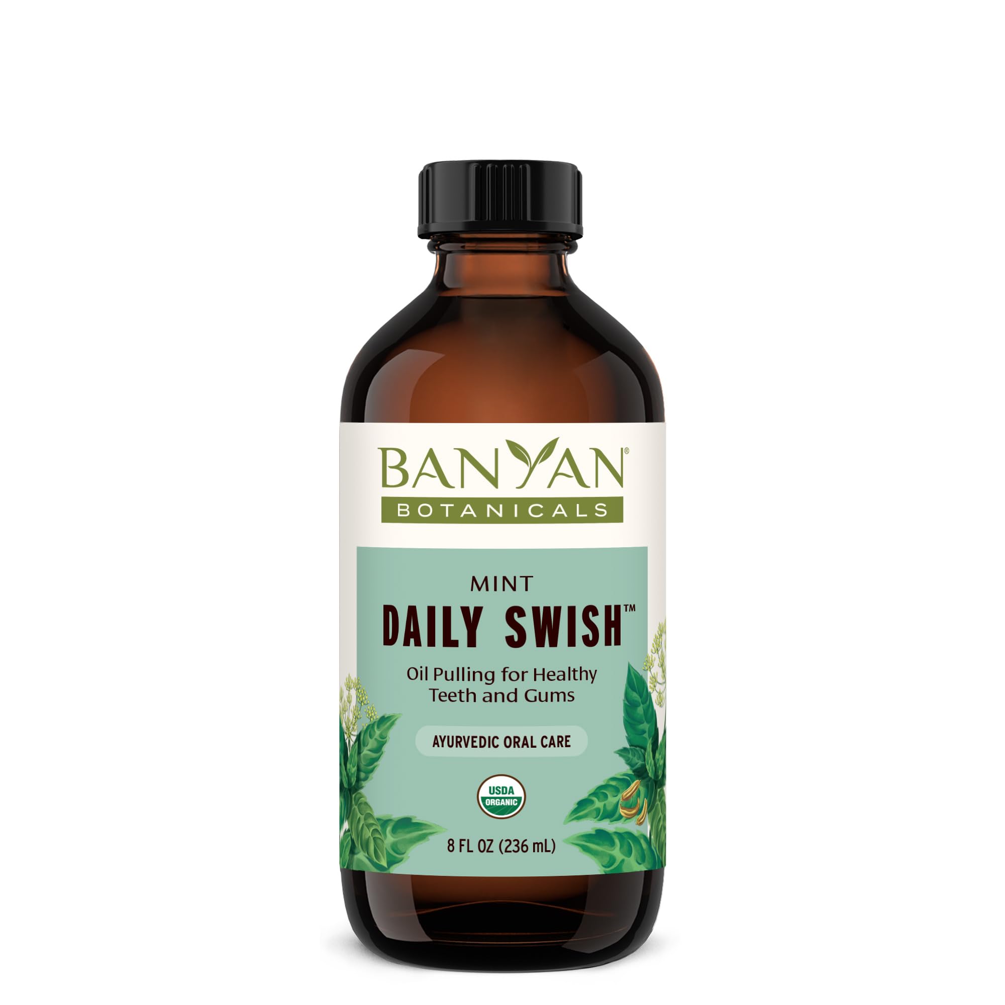 Banyan Botanicals Daily Swish – bouteille menthe, haleine fraîche après brossage.
