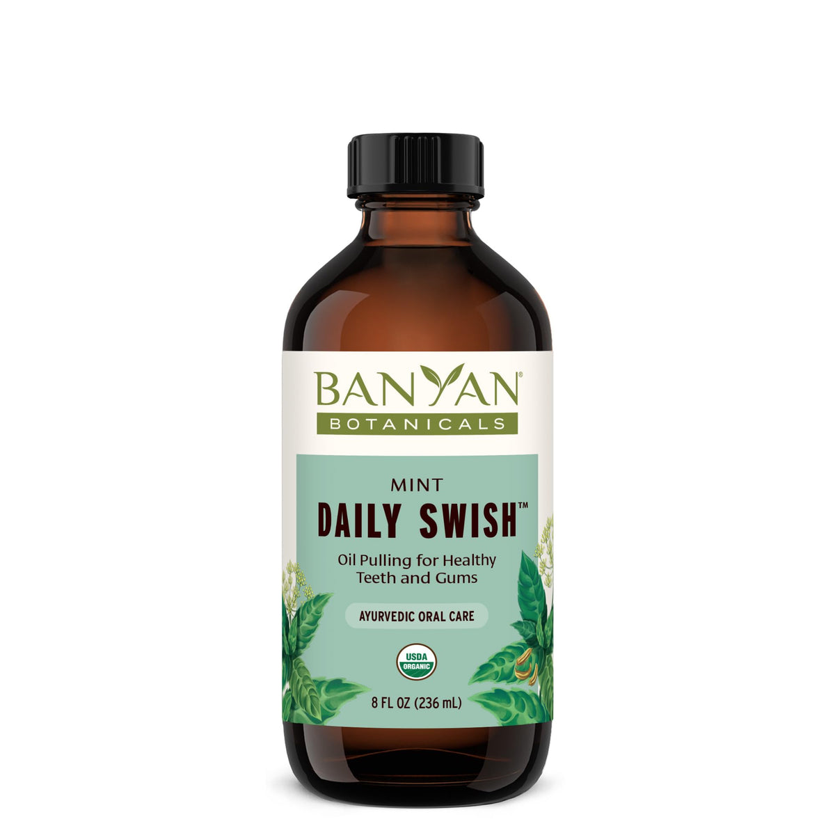 Banyan Botanicals Daily Swish – bouteille menthe, haleine fraîche après brossage.