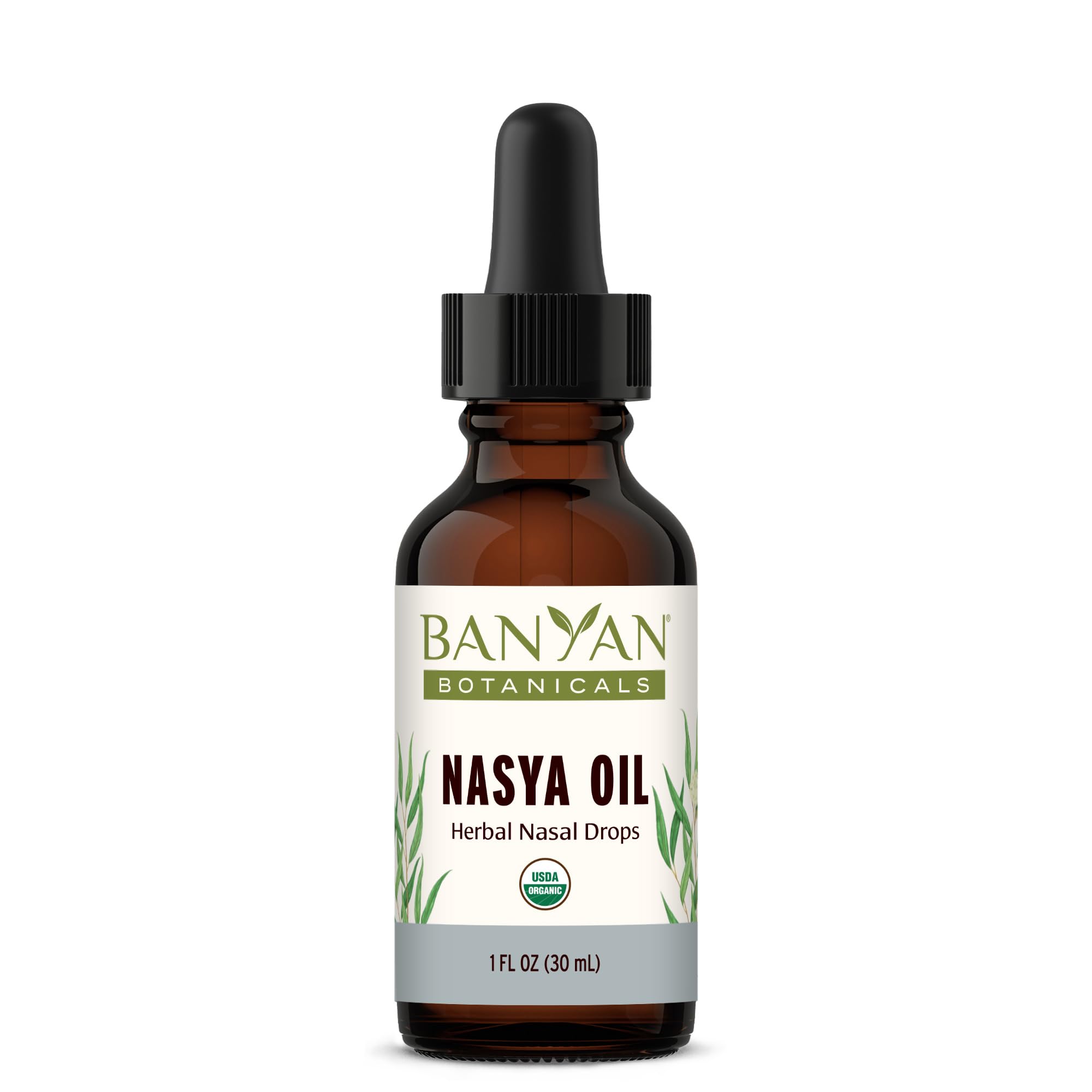Huile Nasya Banyan Botanicals dans une bouteille pratique pour une respiration potentiellement claire.
