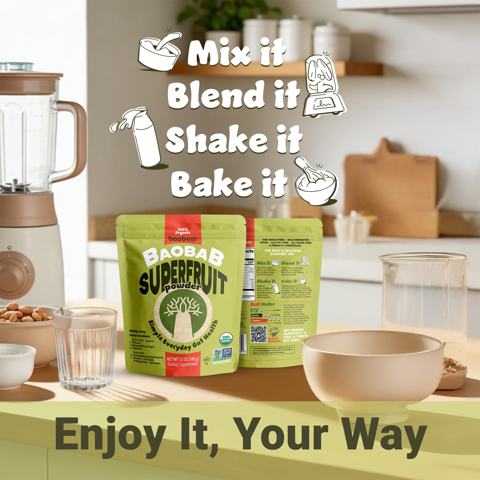 Baobest poudre baobab Bio saupoudrée sur avoine – petit-déjeuner nourrissant.