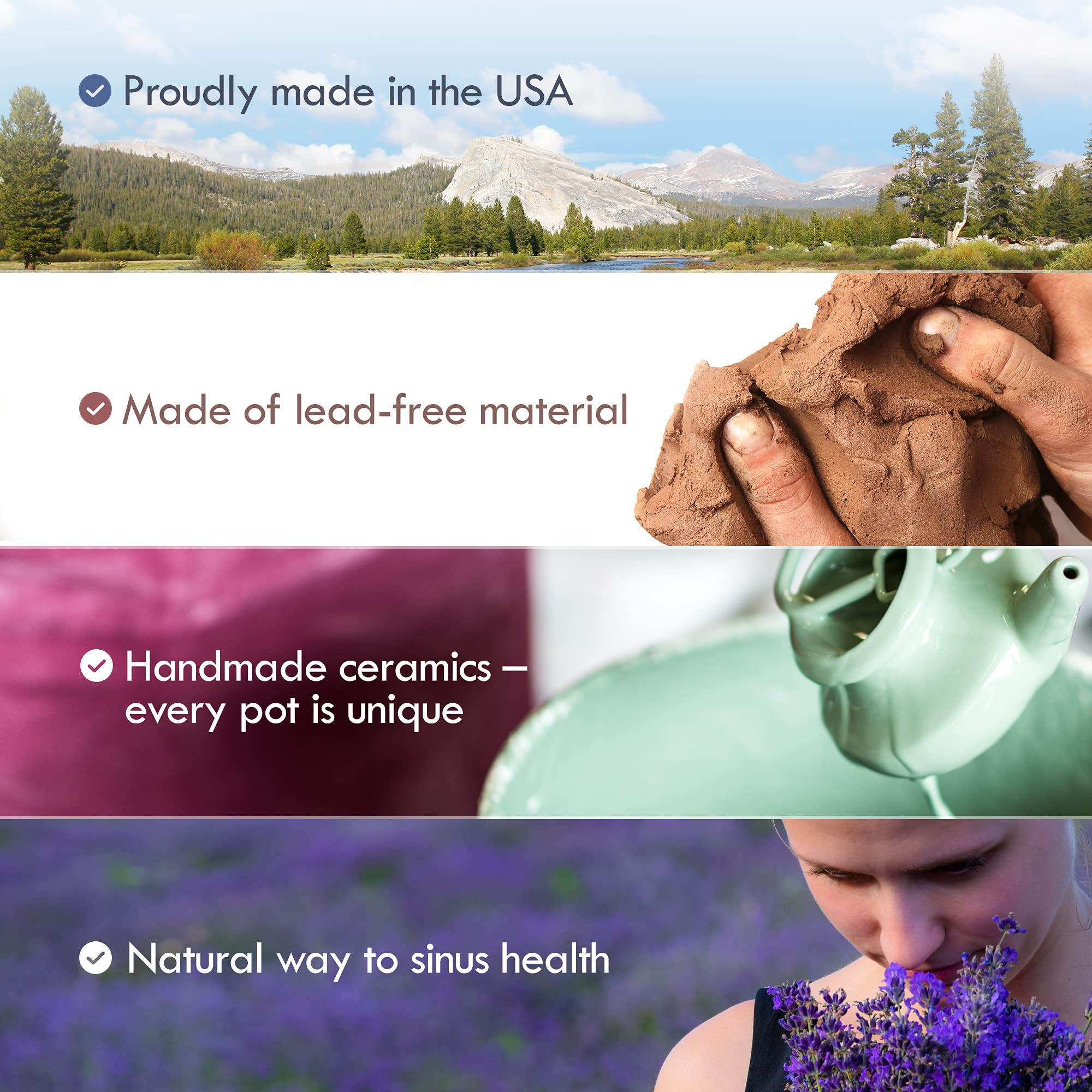 Baraka Neti Pot Jade, lavable au lave-vaisselle, nettoyage rapide et sans tracas.