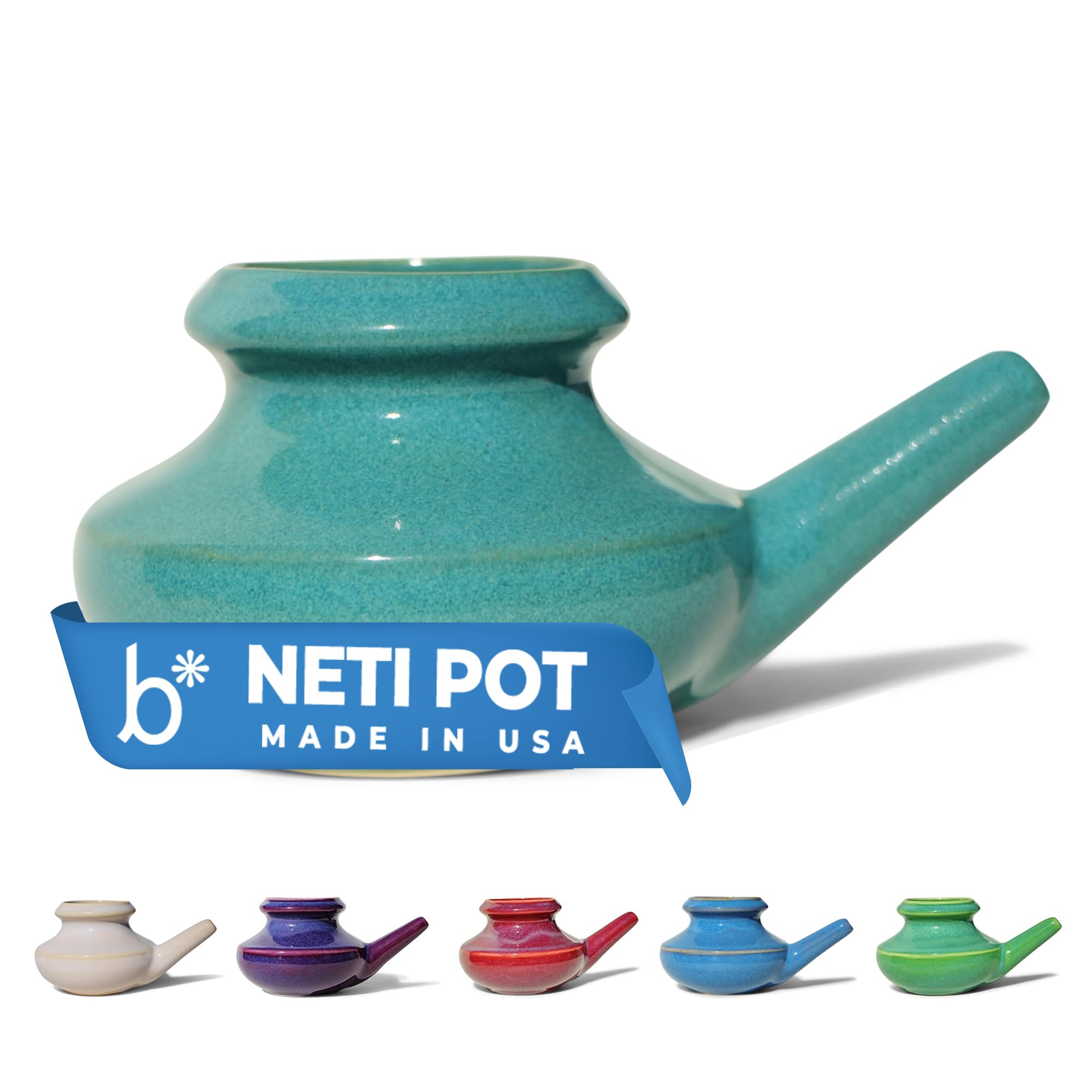 Baraka Neti Pot en céramique Jade avec verseur pratique pour rinçage nasal quotidien.