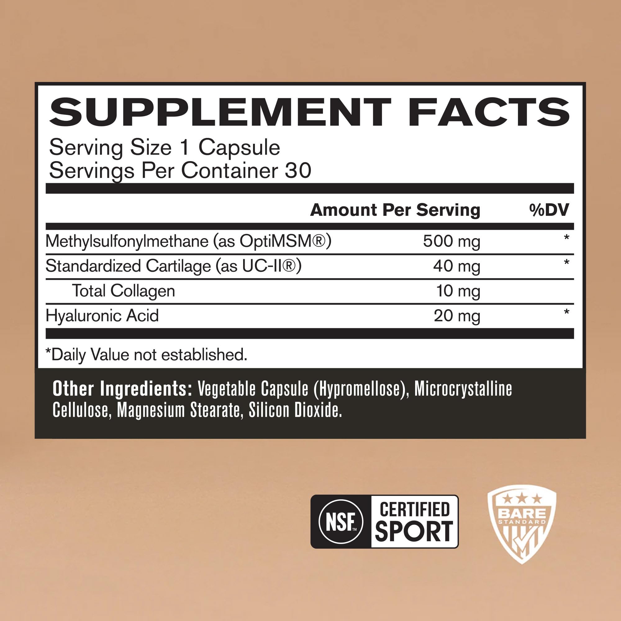 BARE PERFORMANCE NUTRITION capsules UC-ll soutien des articulations et confort lors du mouvement.