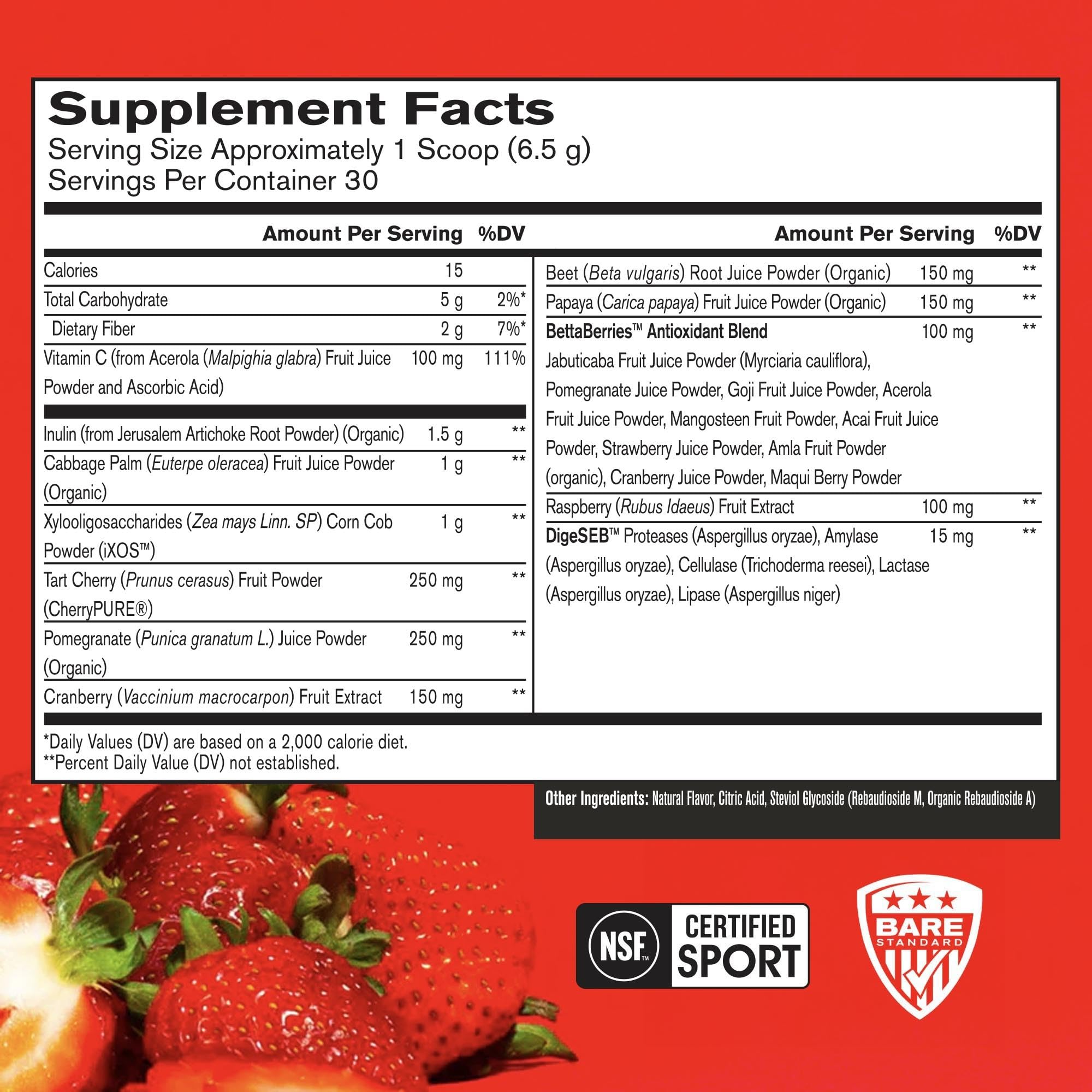 BARE PERFORMANCE NUTRITION BPN Strong Reds, enzymes digestives soutiennent la digestion.