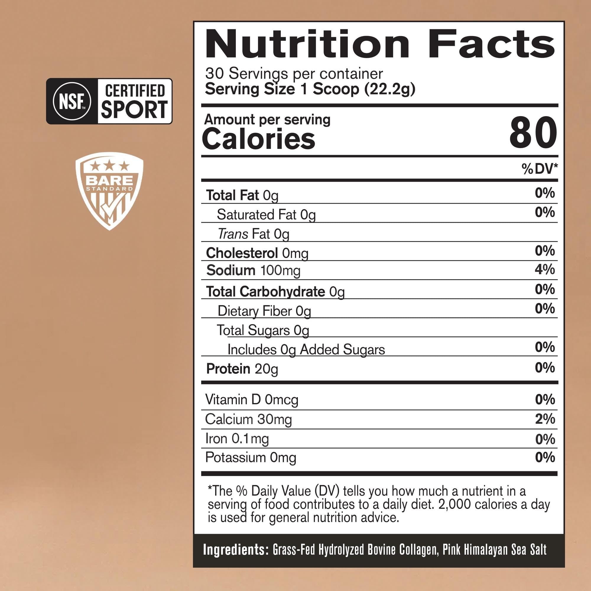 BARE PERFORMANCE NUTRITION collagene-proteine pour cheveux et ongles, poudre non aromatee