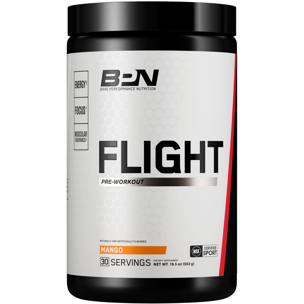 BPN Flight Pre Workout – bouteille mangue, énergie prête pour l'entraînement