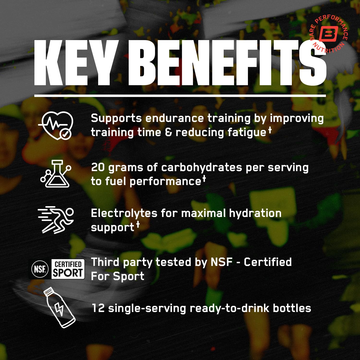 BARE PERFORMANCE NUTRITION G.1.M Sport RTD athlète en course buvant pendant l'effort