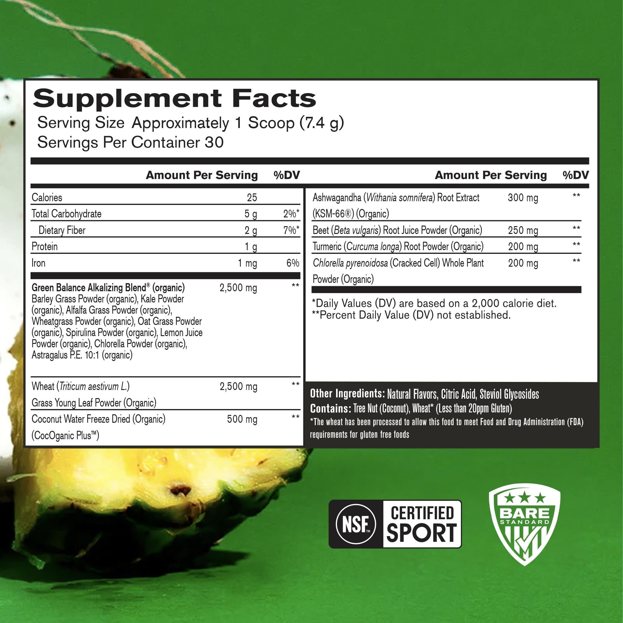 BARE PERFORMANCE NUTRITION Strong Greens, doseur inclus, portion précise pour soutenir l'énergie.