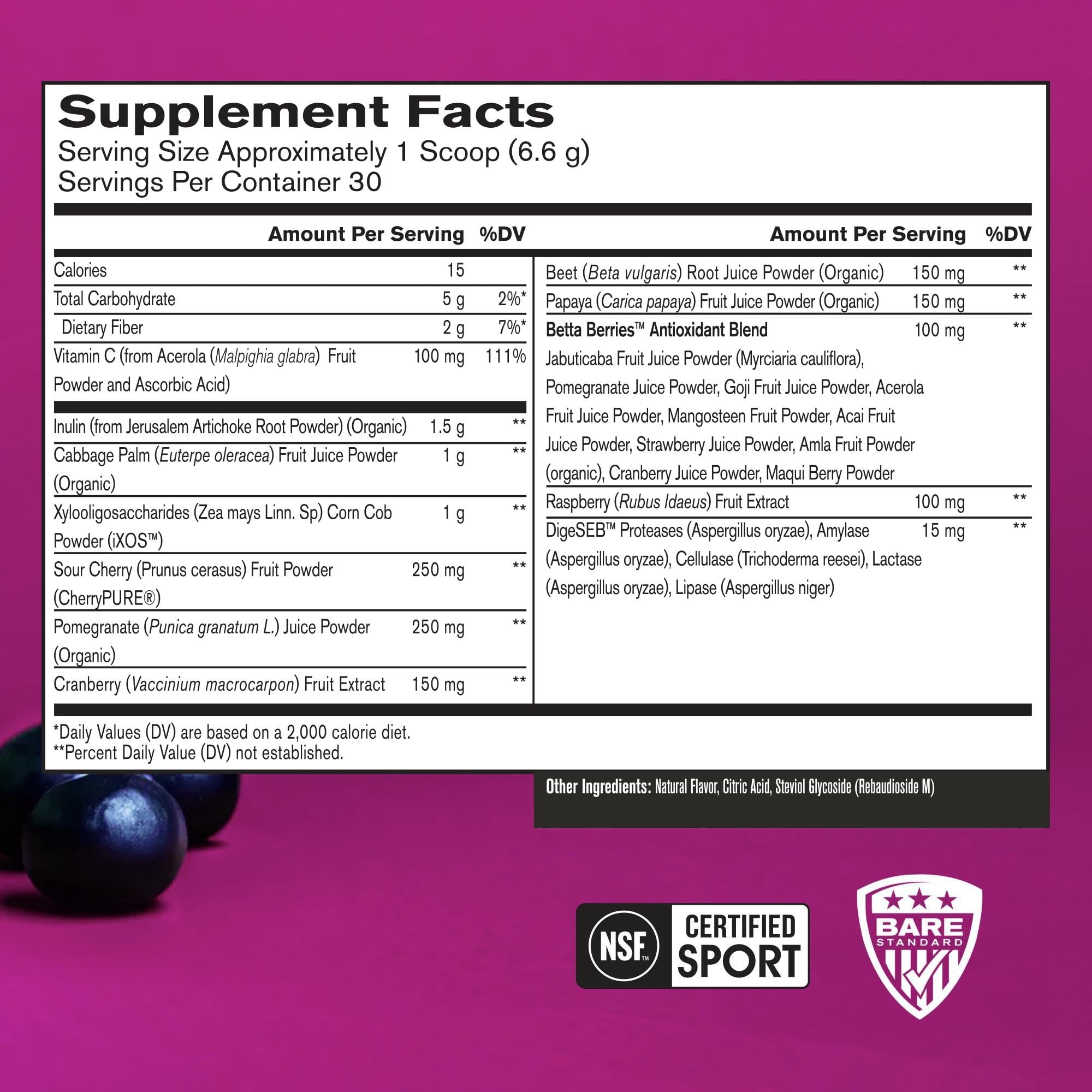 BARE PERFORMANCE NUTRITION Strong Reds Poudre Fruits Rouges, riche en antioxydants.