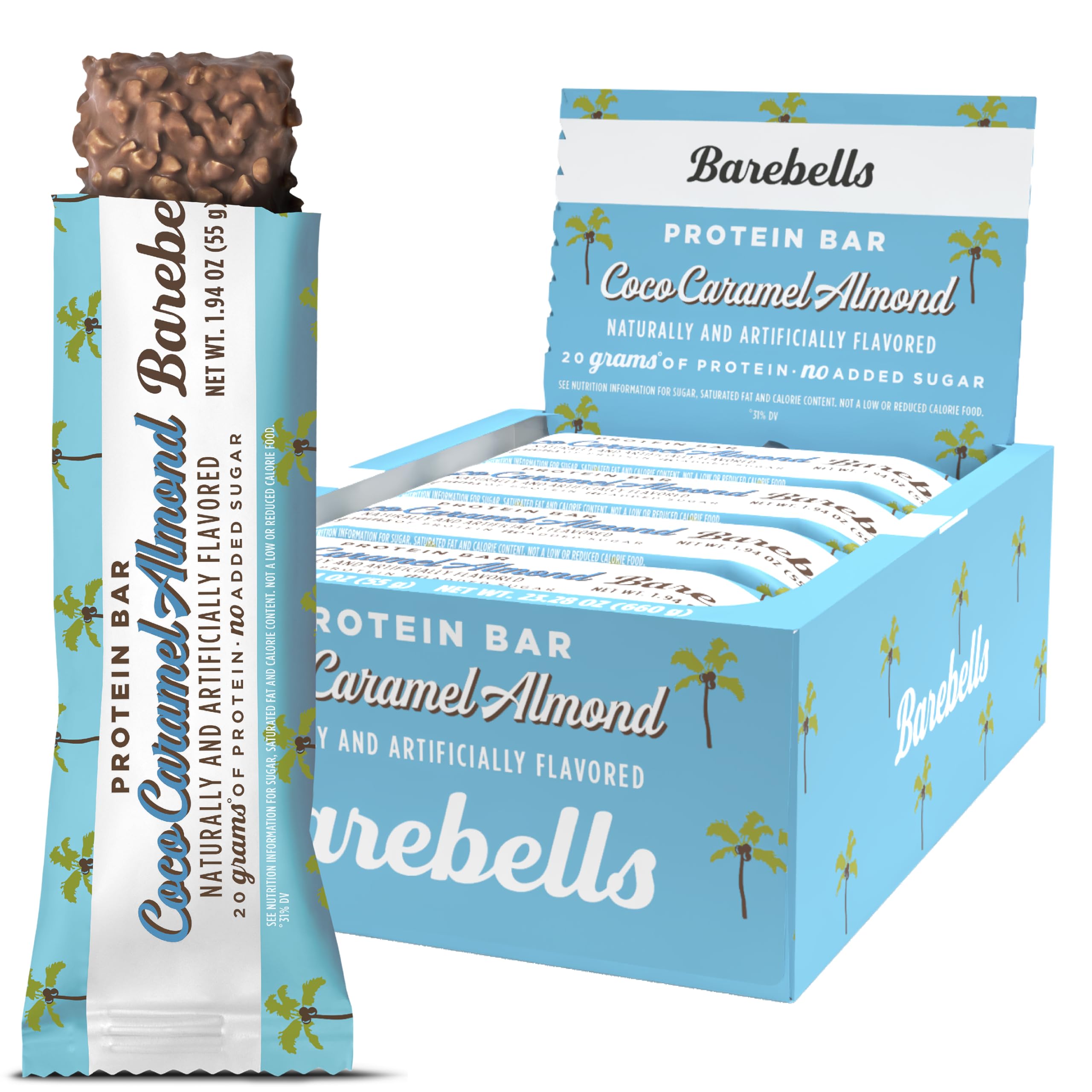 Barre Barebells Coconut Caramel Almond, texture fondante idéale pour une collation protéinée.