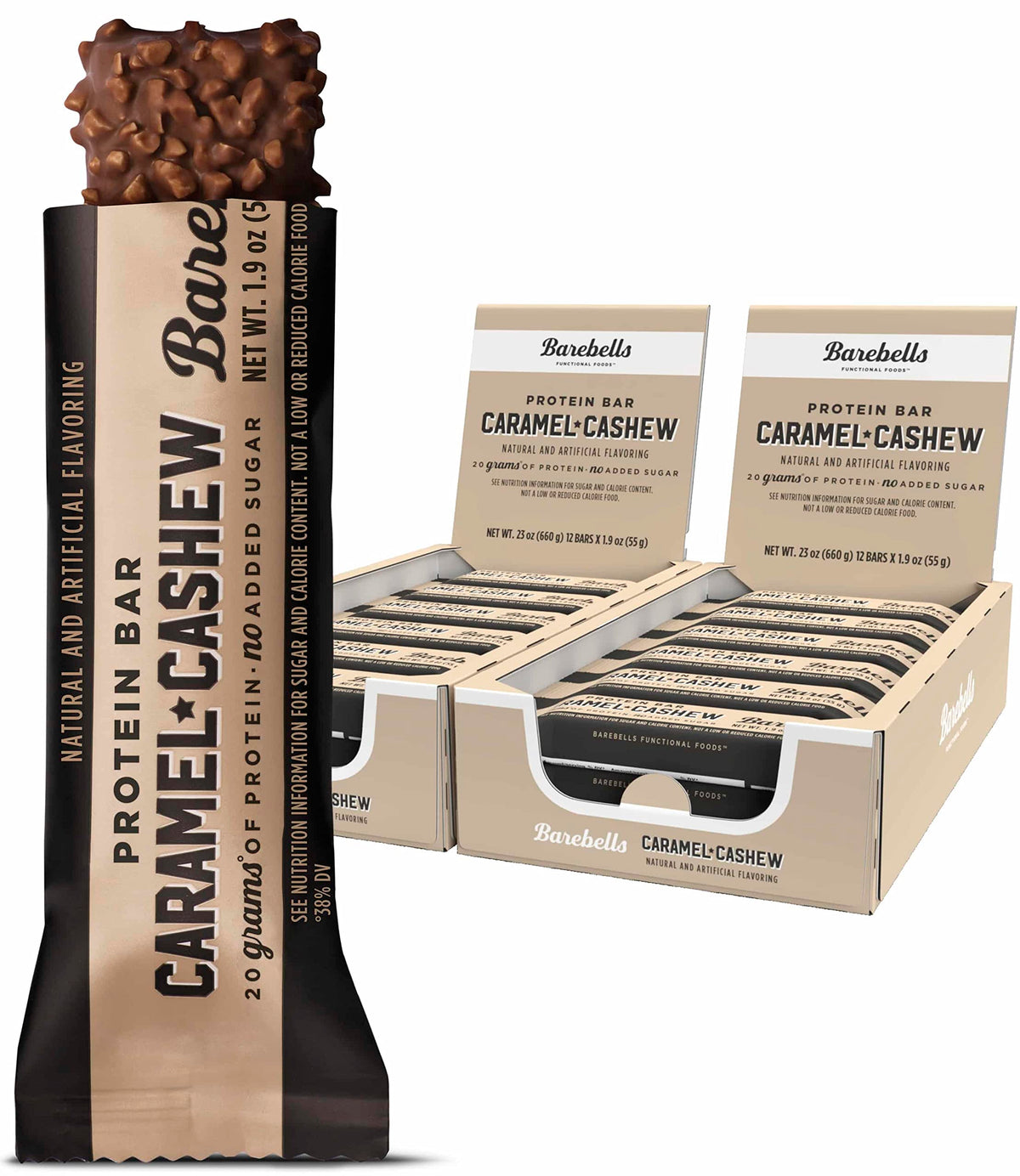 Barre Barebells caramel cashew en emballage pratique pour le voyage