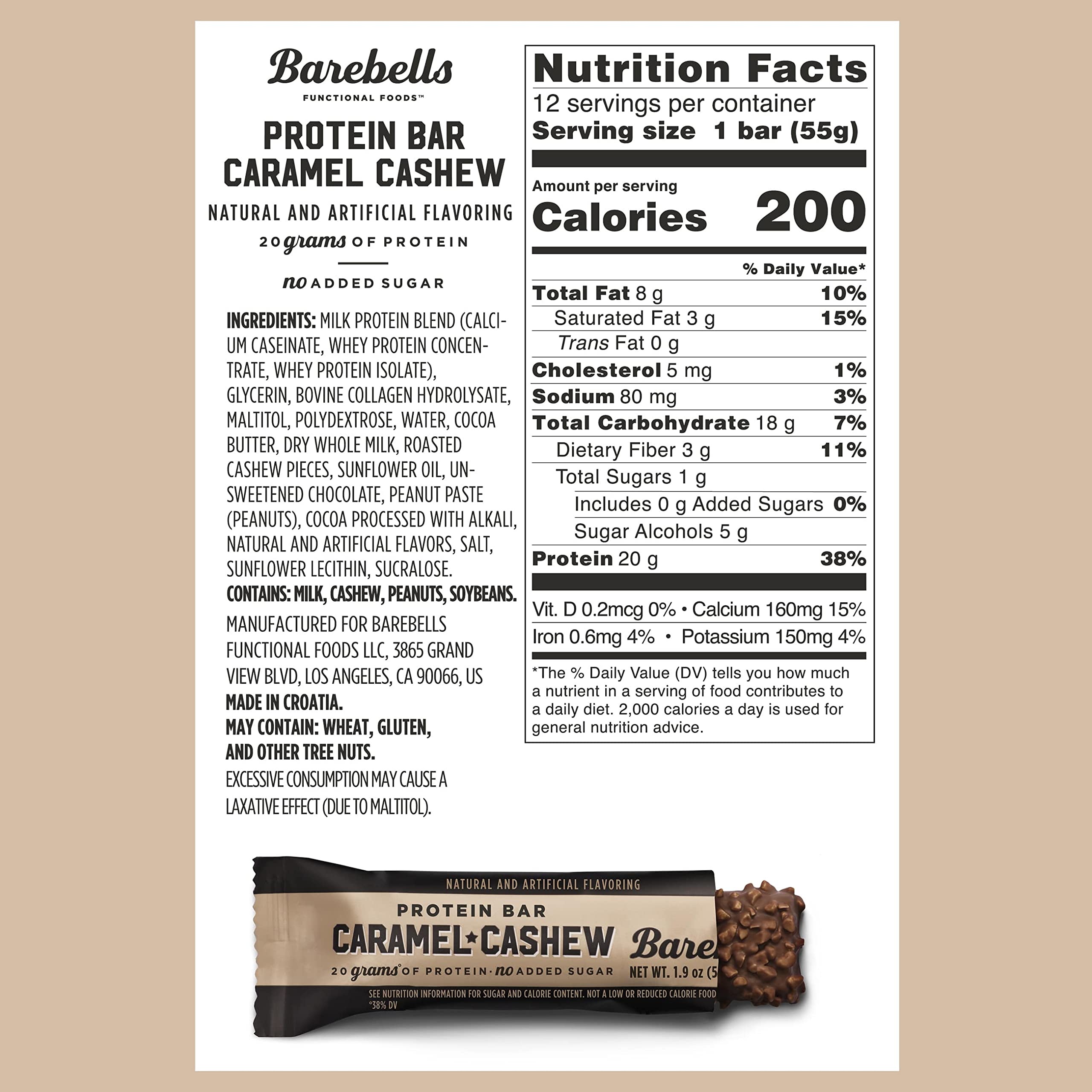 Barre Barebells caramel cashew, portion 2-pack idéale à emporter