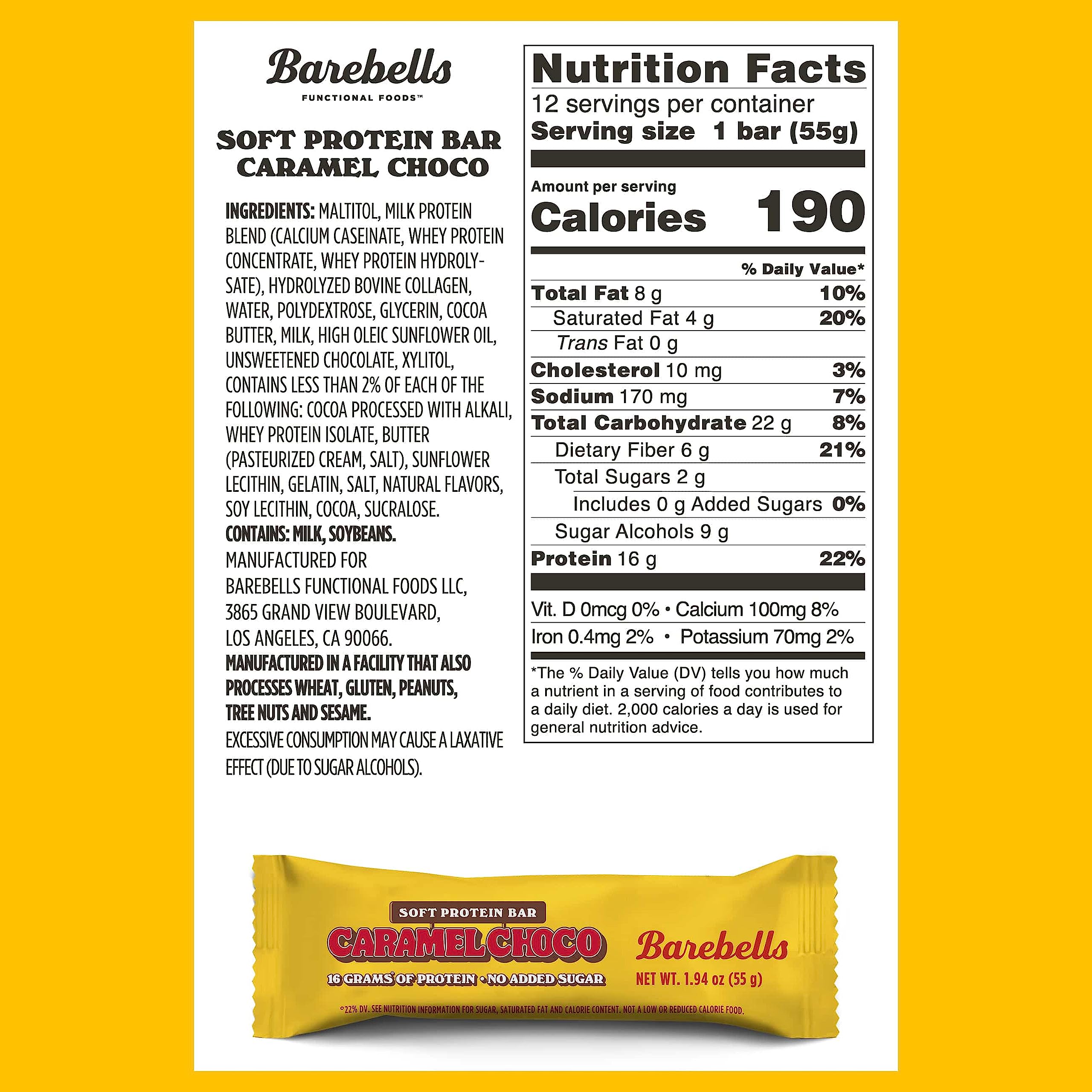 Barebells barre protéinée Caramel Choco cœur caramel intérieur pour une douceur légère.