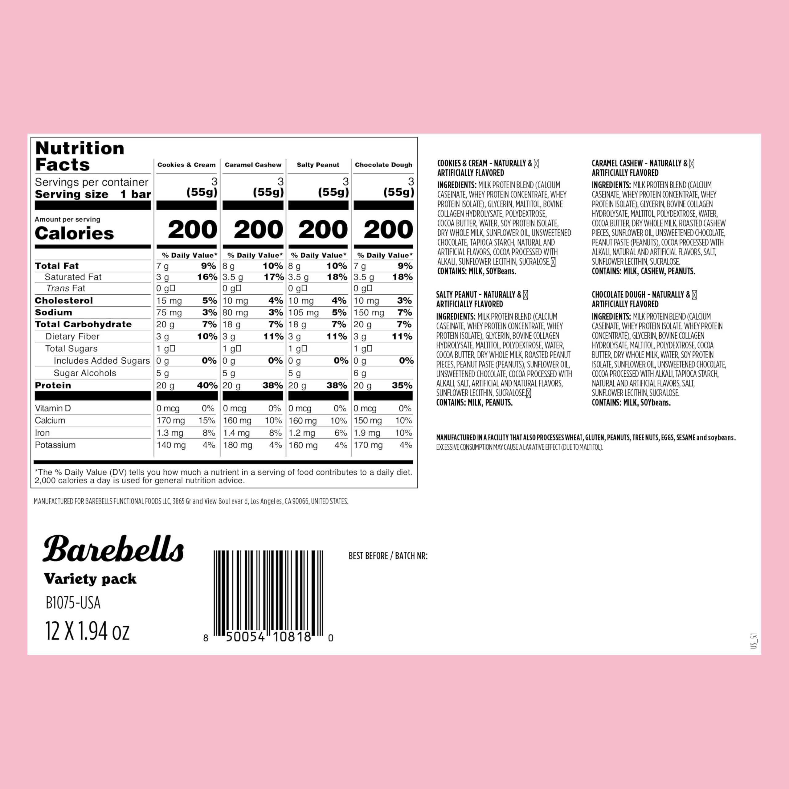 Barre Barebells Cookies et Créme – texture fondante et 20 g de protéine par barre.