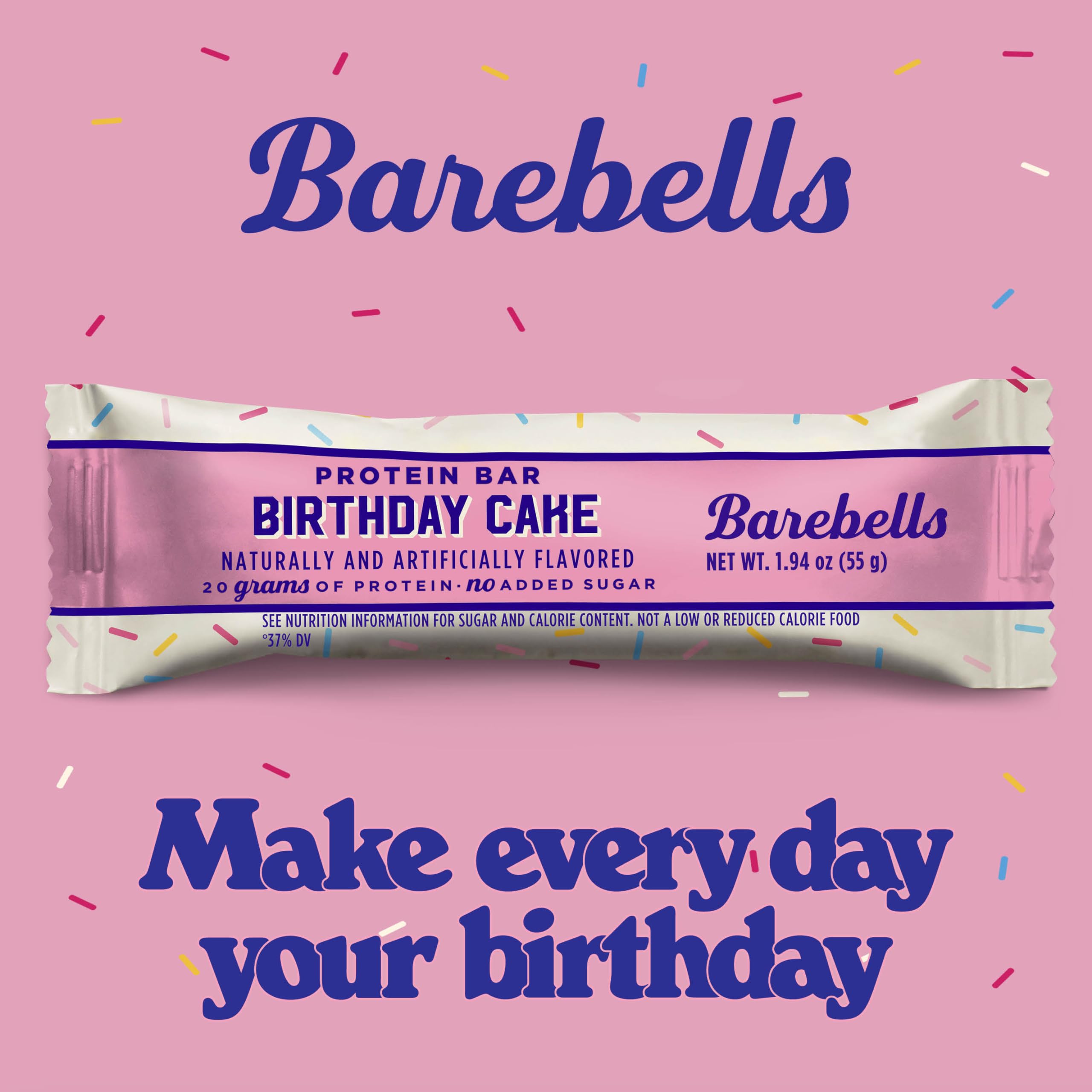 Barre Barebells gâteau-anniversaire prête à emporter lors d’un déplacement.