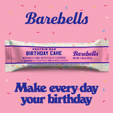 Barre Barebells gâteau-anniversaire prête à emporter lors d’un déplacement.