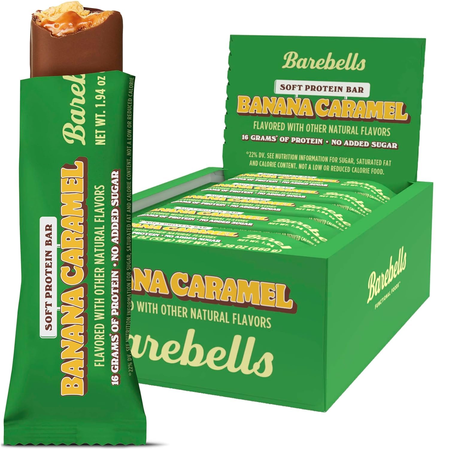barebells barre protéinée douce banane caramel emballage élégant.