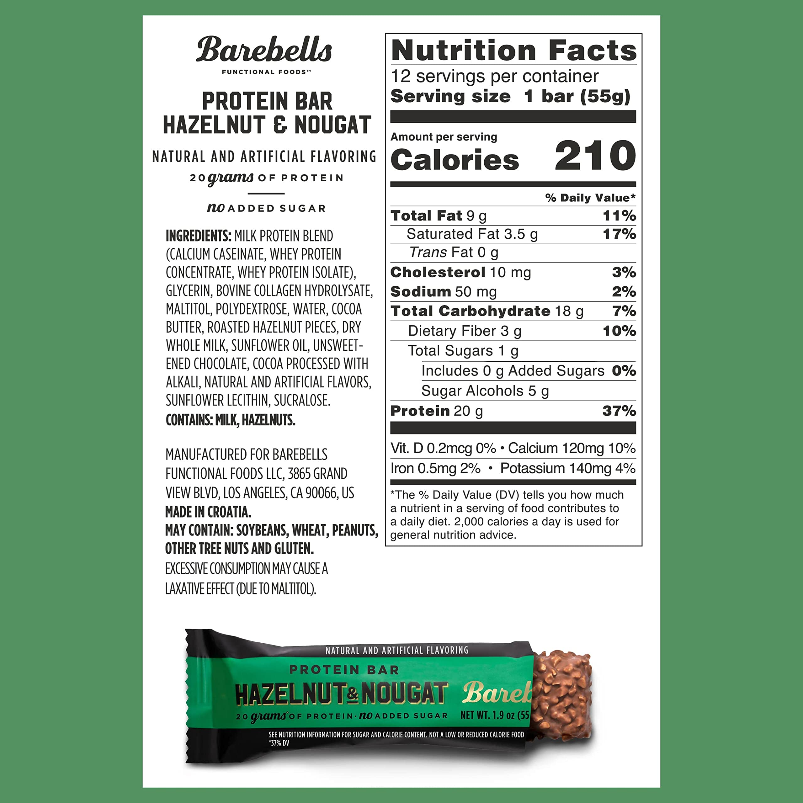 Barebells barres protéinées noisette et nougat, enrobage chocolat délicieux