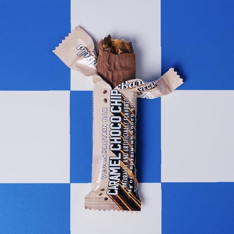 Barebells barre protéinée végan Caramel Choco Chip intérieur caramel, texture et saveurs