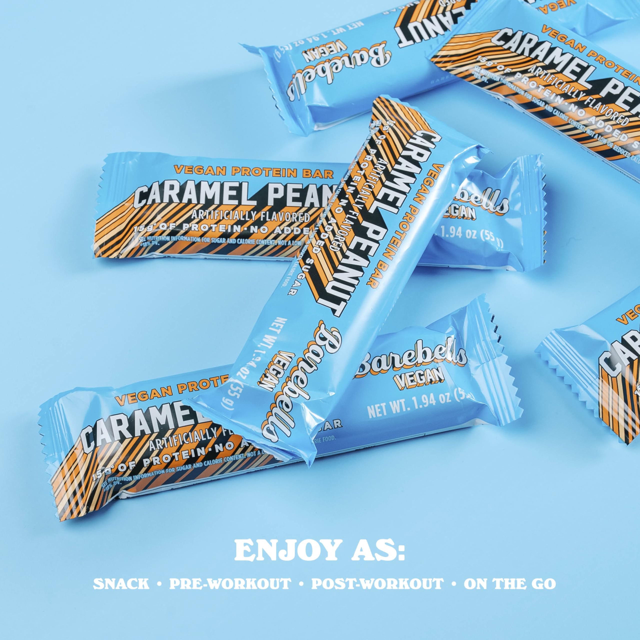 Barebells barre végétale cacahuète caramel, fiche nutritionnelle claire et 15 g protéines.