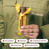 Intérieur de la barre Barebells montrant le cœur caramel.