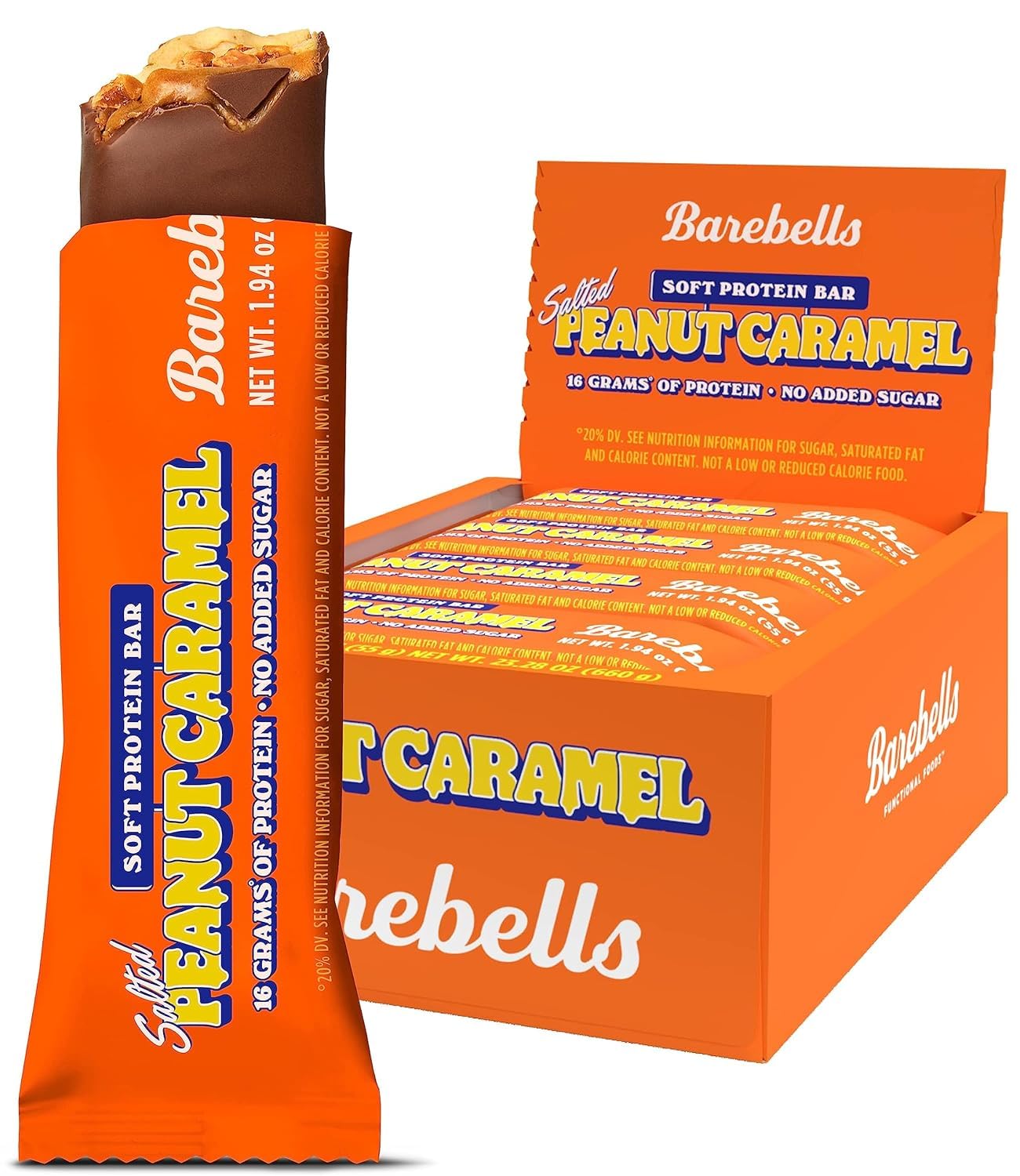 Barre Barebells protéinée douce cacahuètes salées caramel, emballage pratique.
