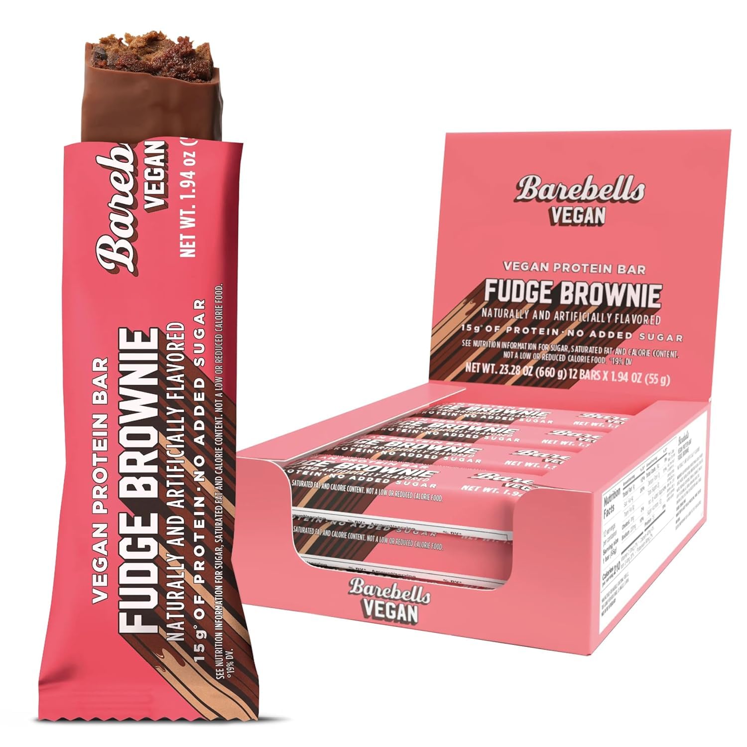 Barebells barres protéinées vegan fudge brownie, texture fudgy idéale pour un regain d'énergie