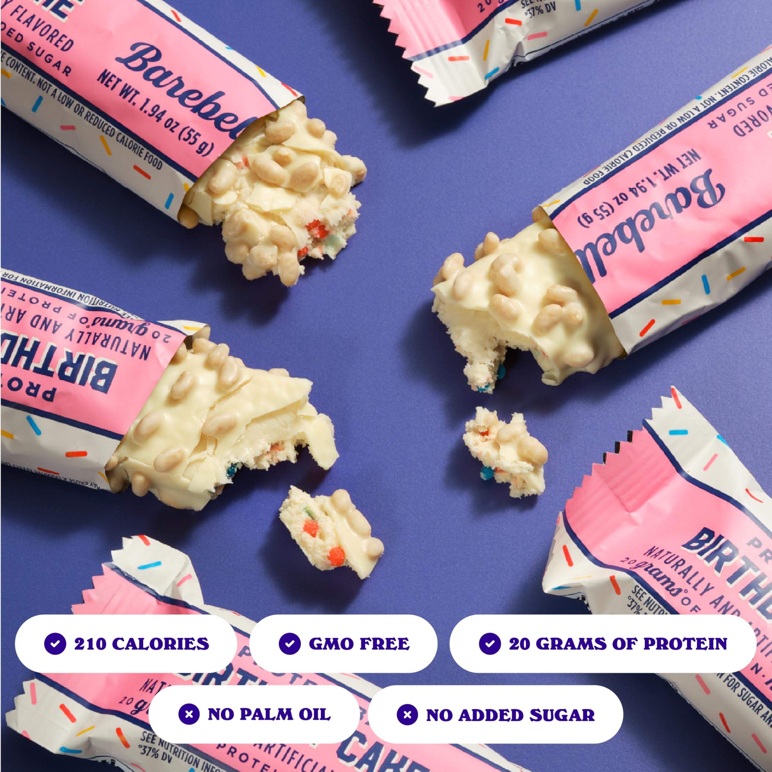 Barre Barebells Birthday Cake, 20 g de protéines pour soutenir vos objectifs sans compromis.