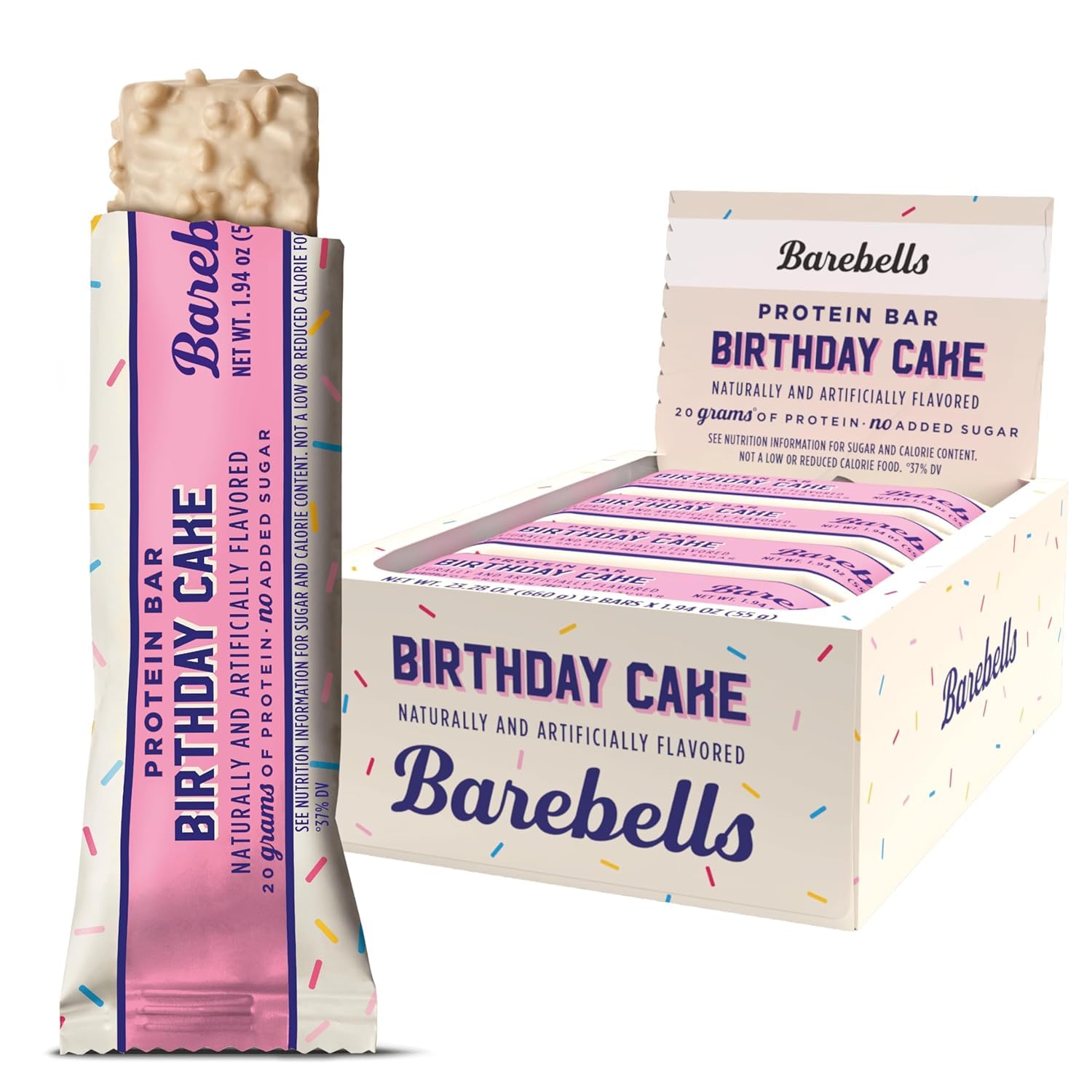 Barre Barebells Birthday Cake, texture veloutée en bouche pour un plaisir riche.