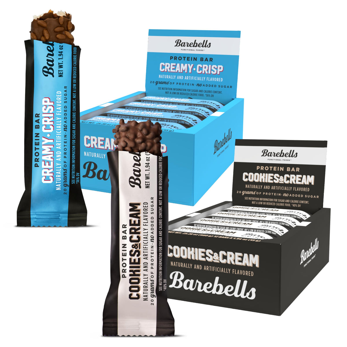 Barebells Combo Pack: barres Creamy Crisp et Cookies et Creme pour collation pratique