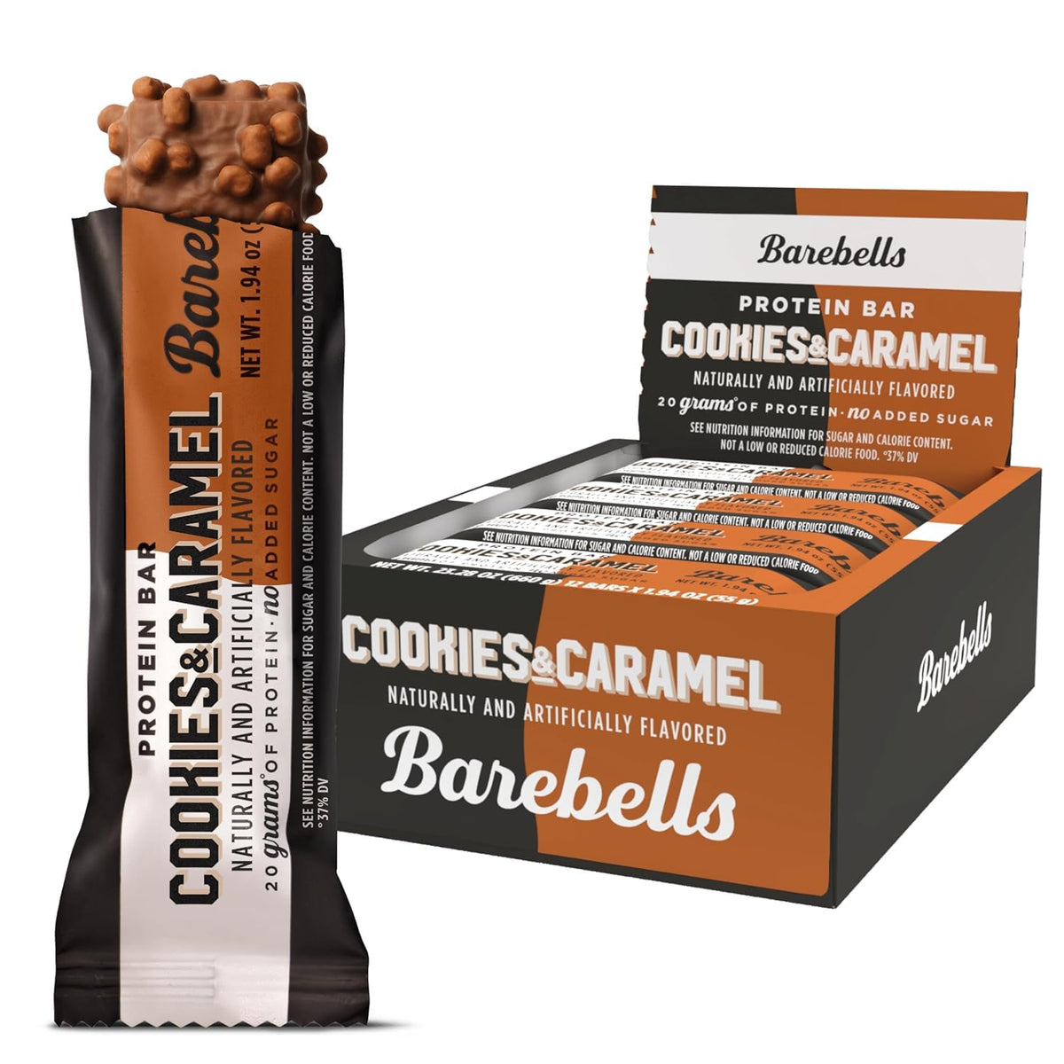 Barebells Cookies et Caramel – barre protéinée gourmande avec 20 g de protéine pour une collation rapide.