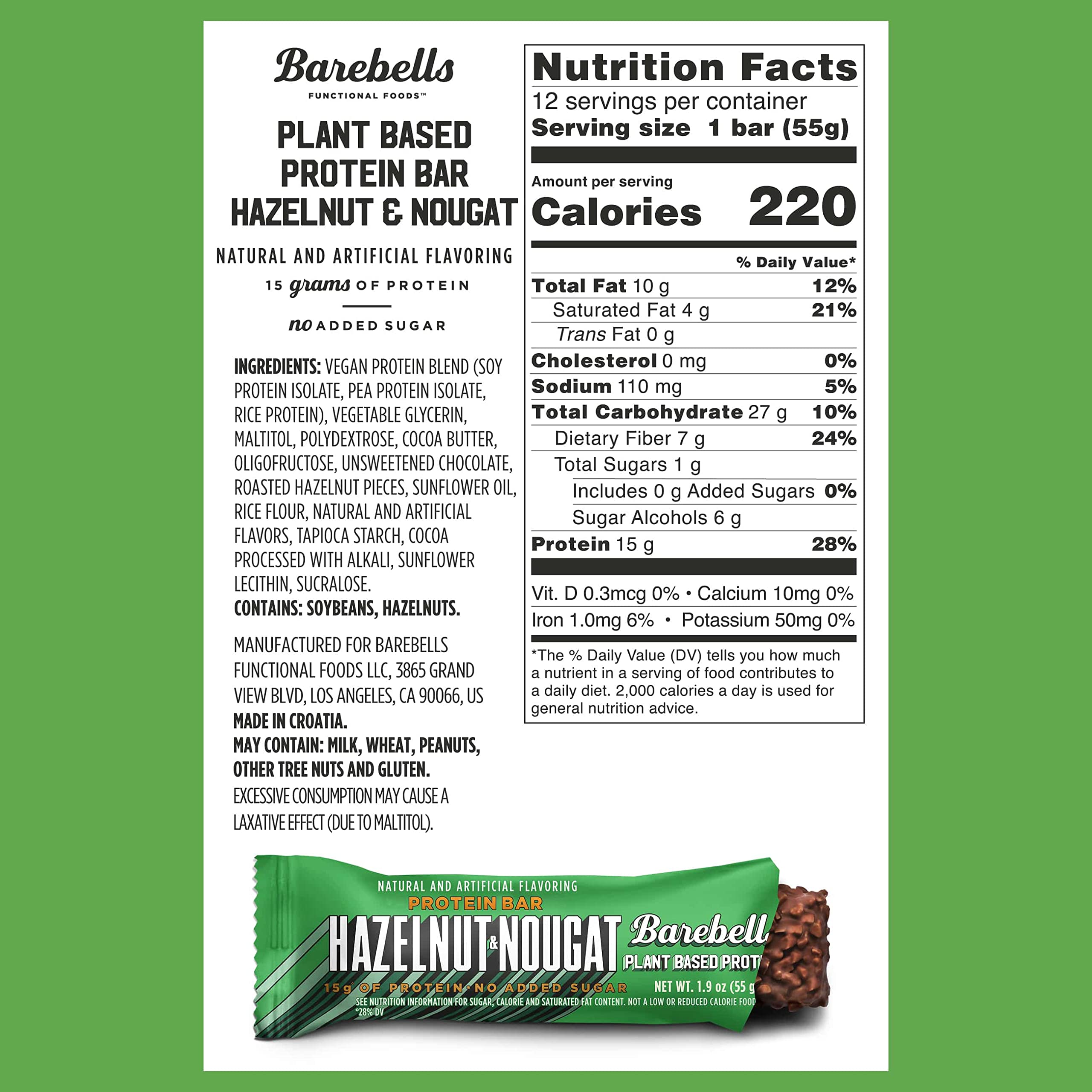 Ingrédients végétaux et protéines Barebells noisette-nougat.