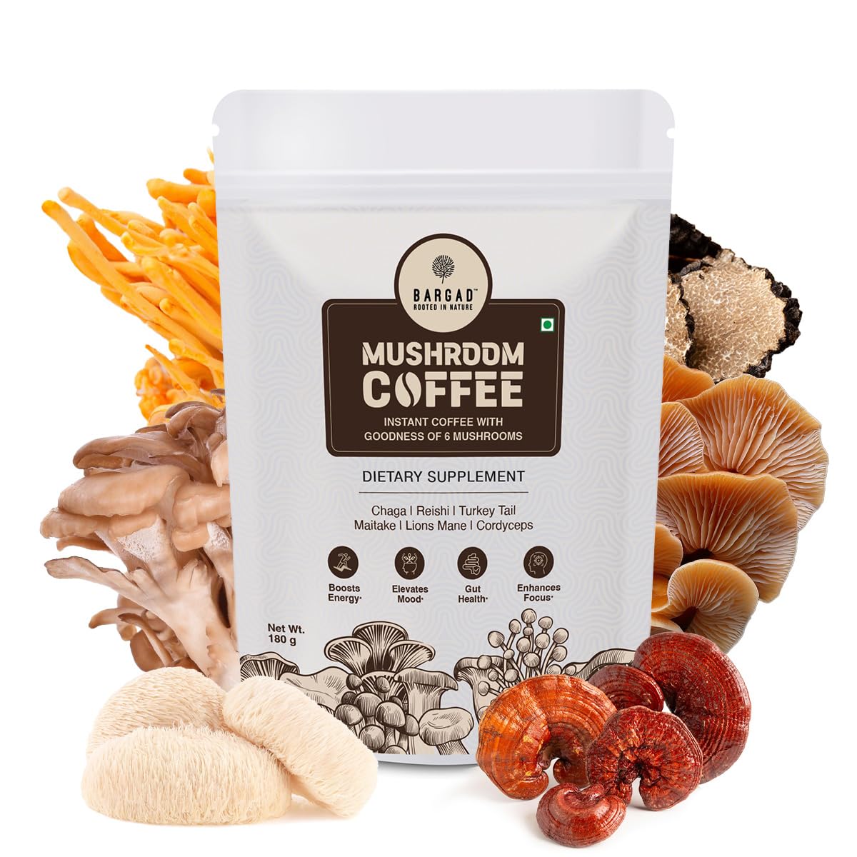Bargad Café champignons adaptogènes – énergie soutenue et concentration.