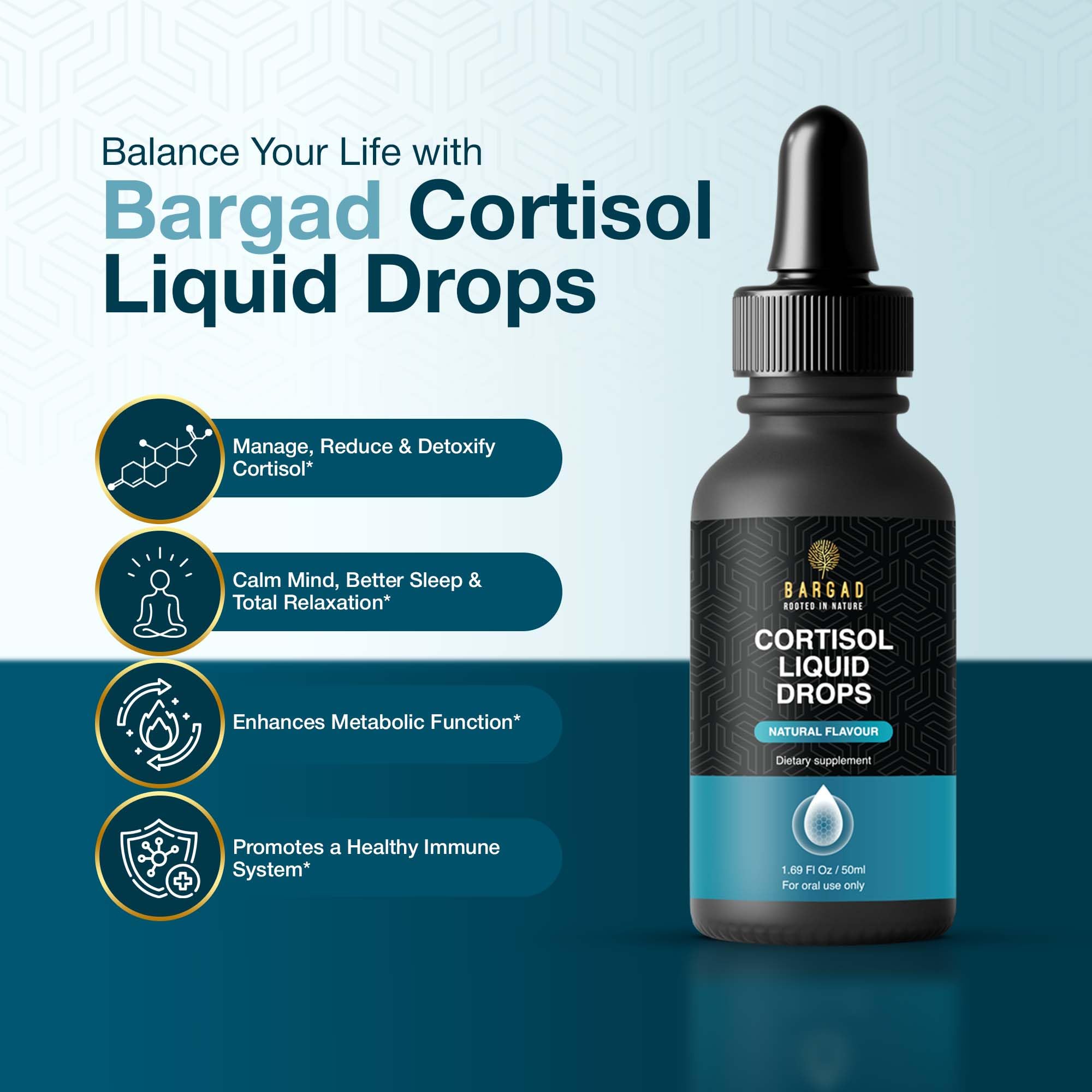 Bargad Cortisol Drops, gouttes-dans-eau, pratique et rapide à intégrer dans une routine.