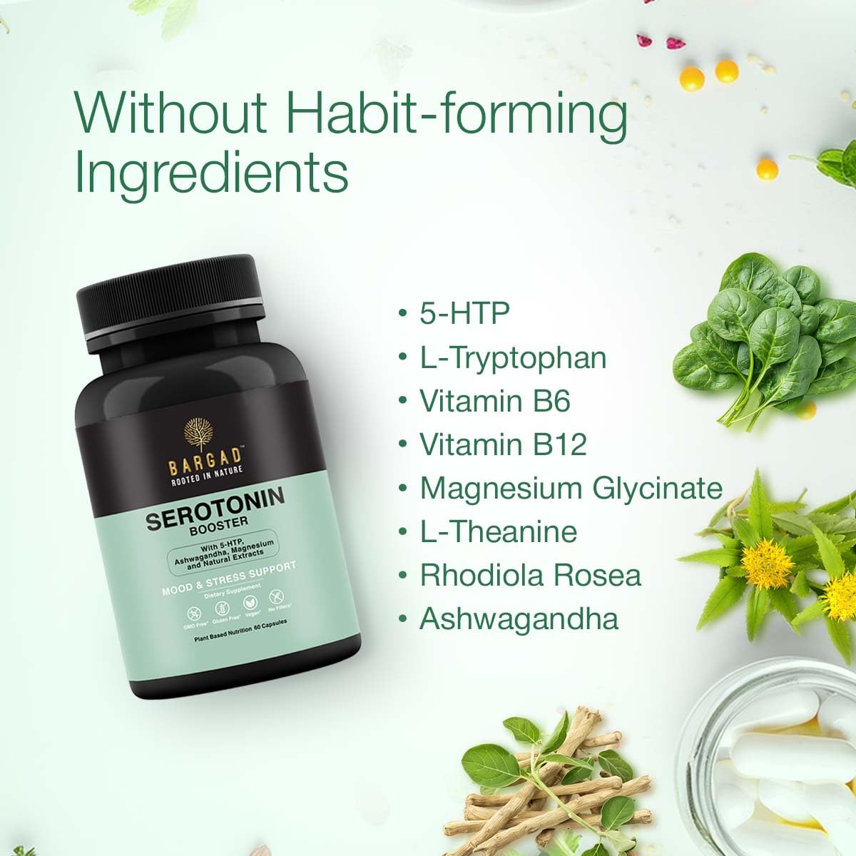 Bargad Serotonin Support – mélage d'herbes: favorise le calme et le bien-être émotionnel.