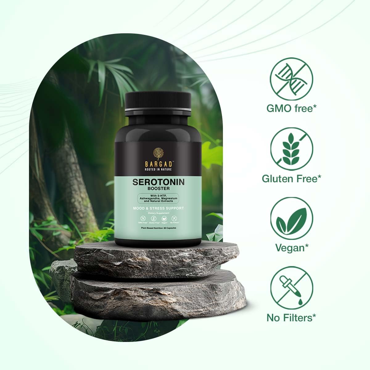 Bargad Serotonin Support – routine quotidienne: forme pratique pour une assise mentale stable.