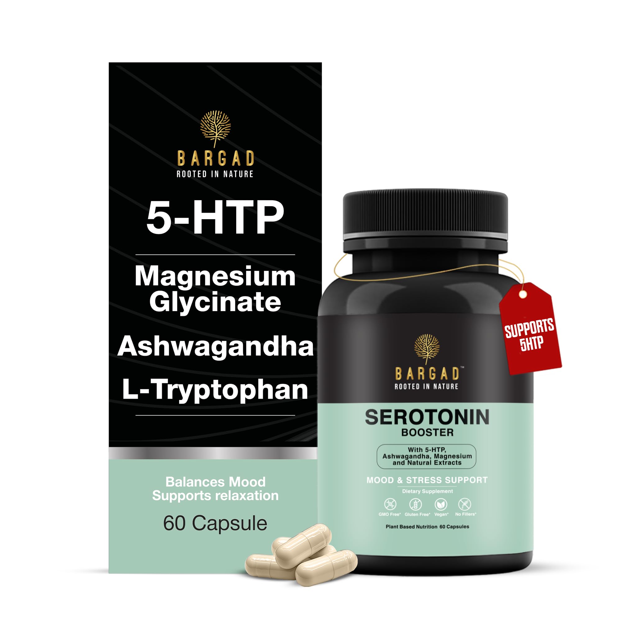 Bargad Serotonin Support – bouteille: soutien potentiel à l'humeur quotidienne.
