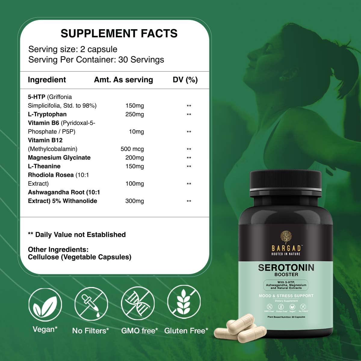 Bargad Serotonin Support – vitamine B12: améliore l'absorption et l'utilisation des précurseurs.