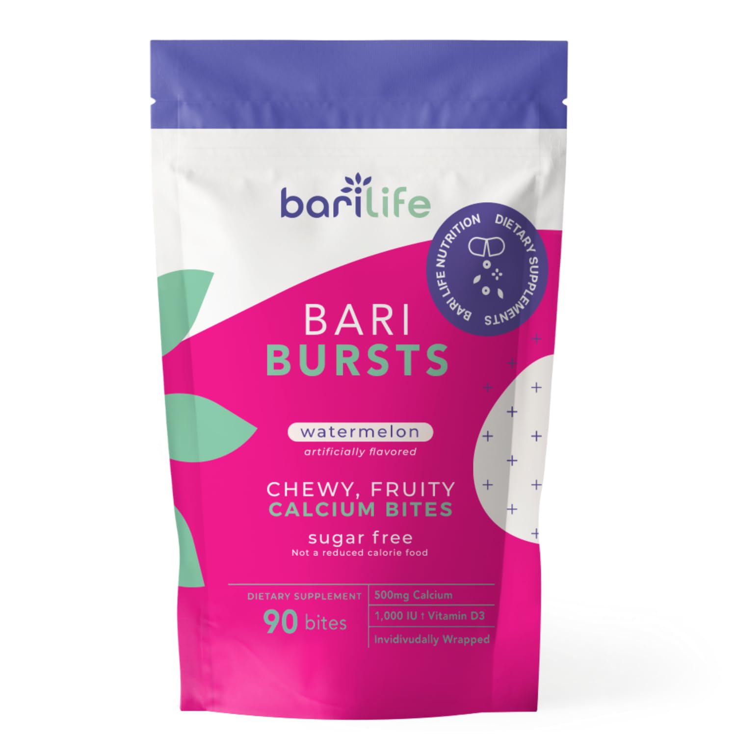 Bonbons Bari Life calcium citrate goût pastèque, faciles à prendre au quotidien.