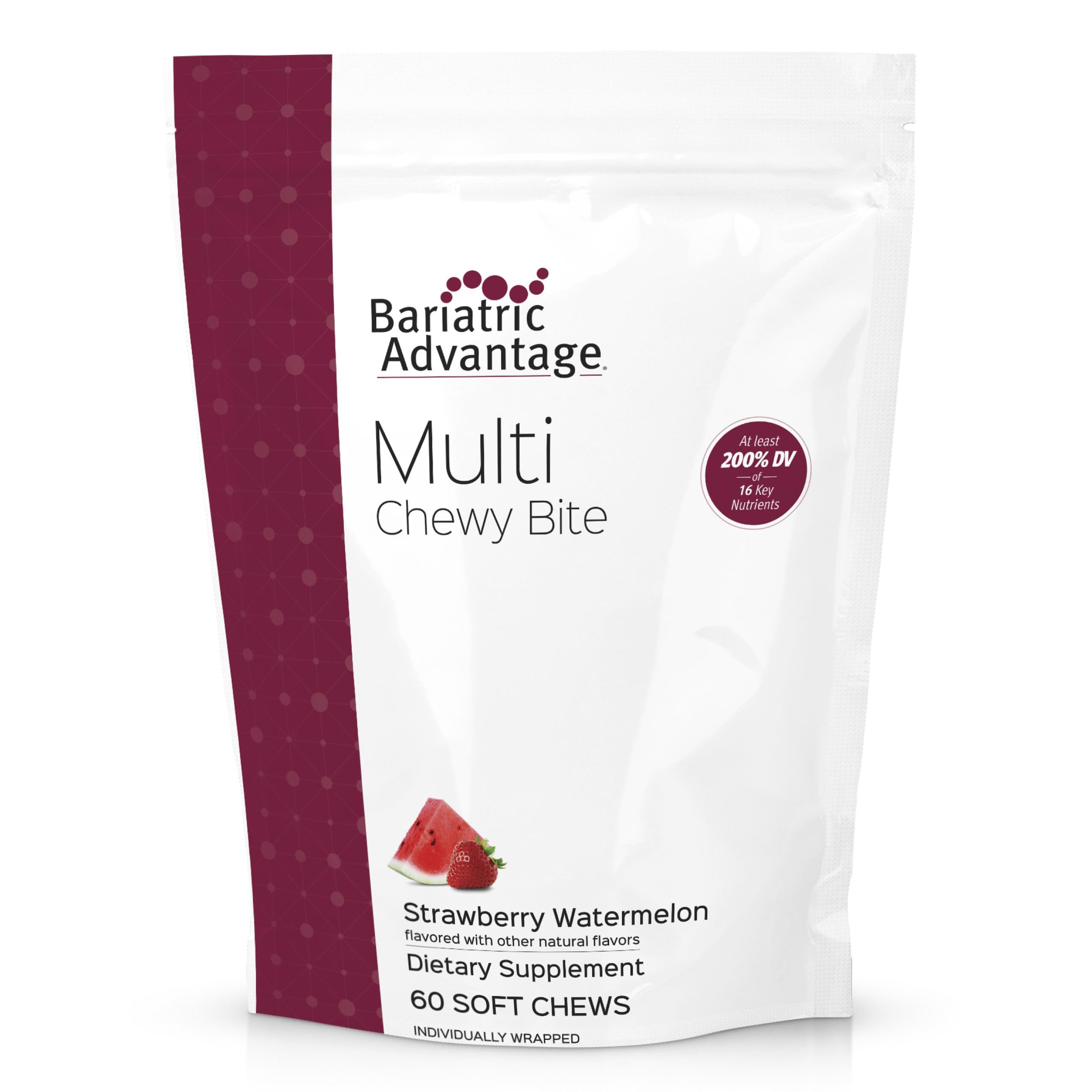 Bariatric Advantage Bouchées Masticables – emballage ouvert et bouchées prêtes à consommer.