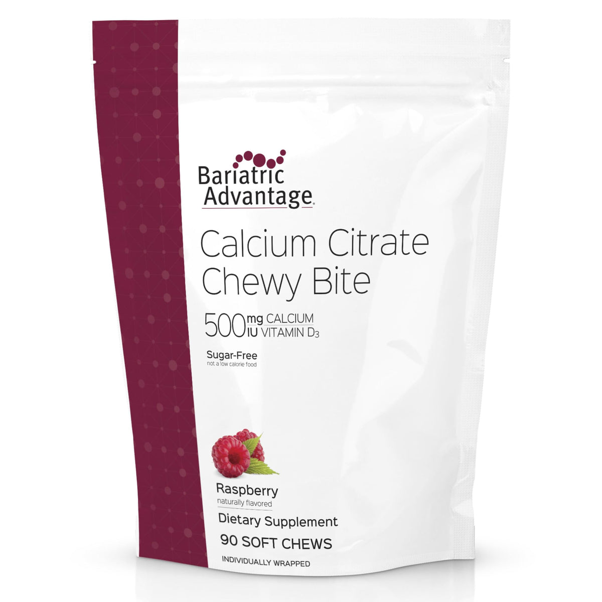 Bariatric Advantage: bouteille montrant les bouchées calcium citrate pratiques.