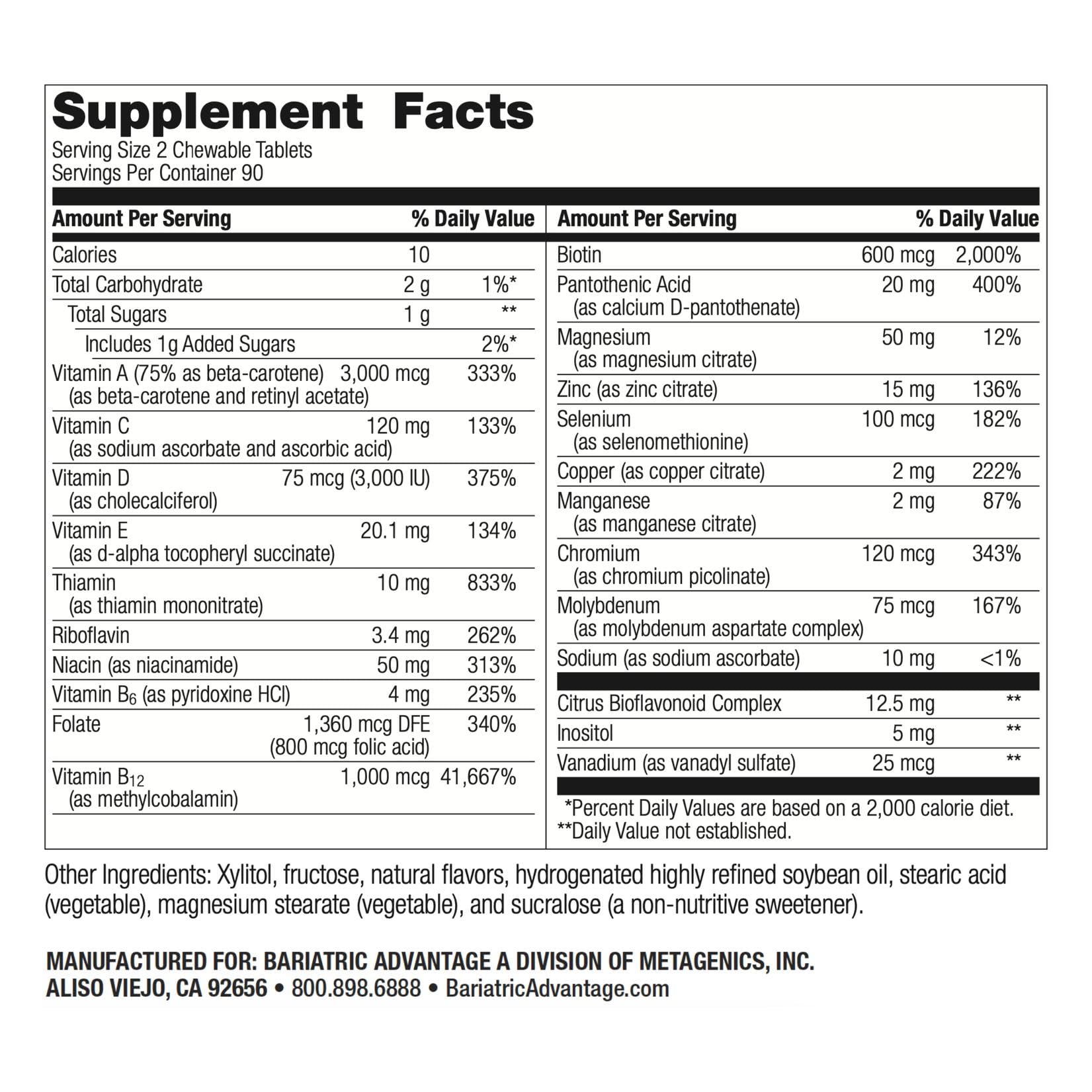 Bariatric Advantage multivitamines à mâcher saveur fruits rouges: boîte 180 comprimés.