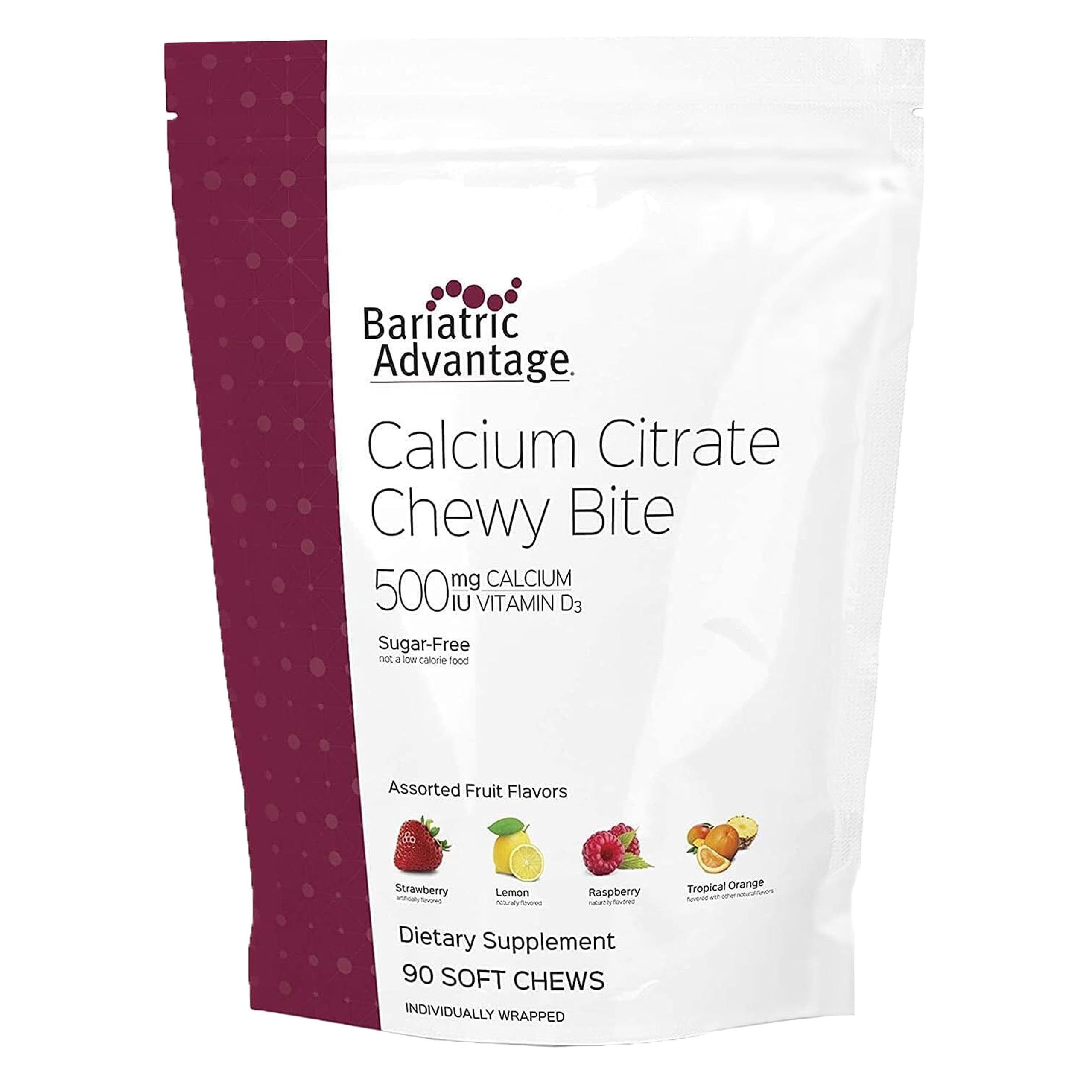 Bariatric Advantage calcium citrate bouchées masticables – assortiment fruits, collation pratique