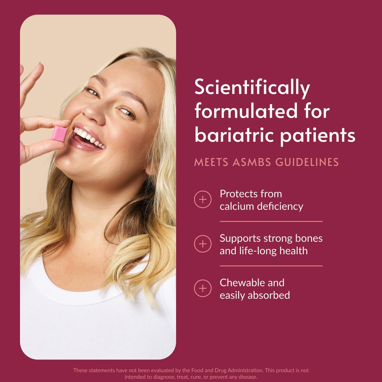 Texture douce des bouchées Bariatric Advantage calcium citrate avec goût fruité