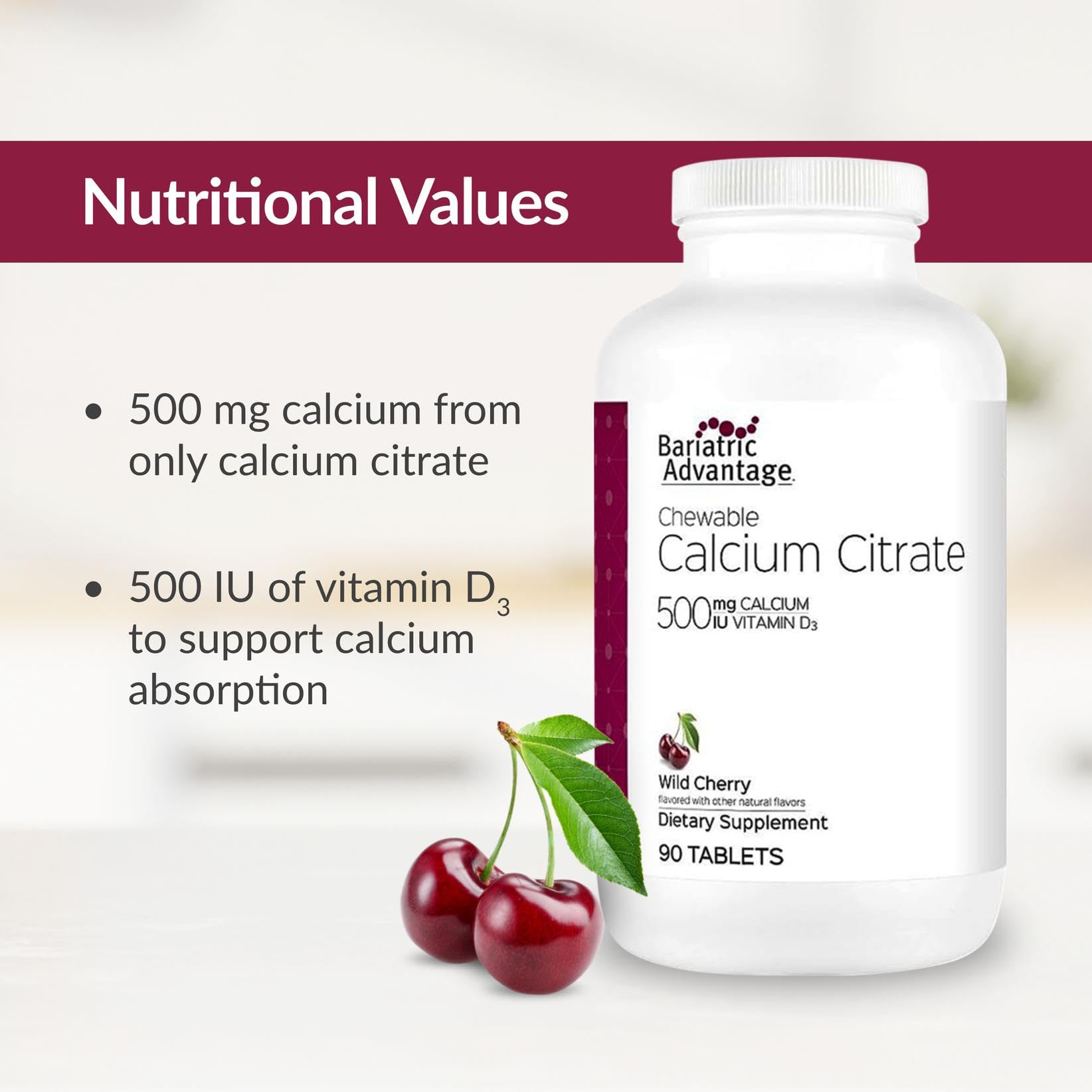 Vitamine D3 et K avec Bariatric Advantage Calcium Citrate à mâcher.