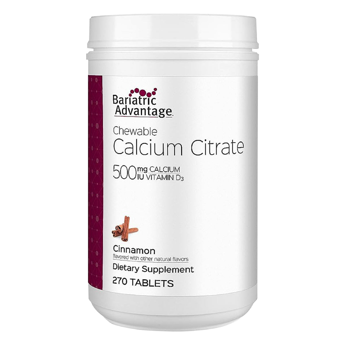 Bariatric Advantage calcium citrate cannelle en bouteille, favorise l'absorption du calcium.