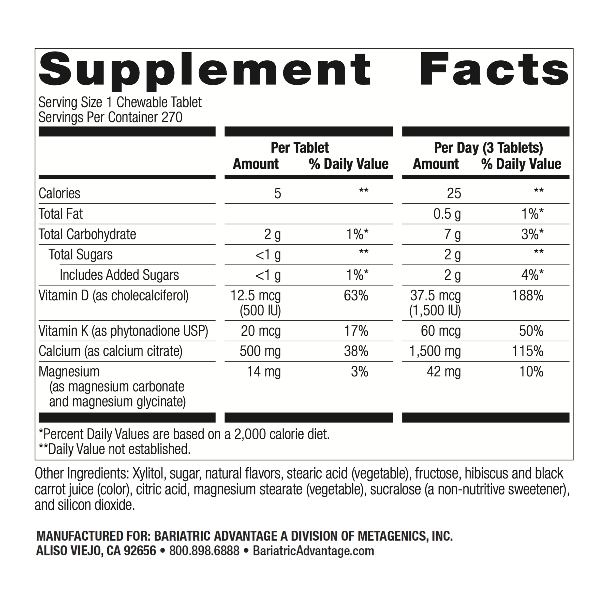 Tablettes à mâcher Bariatric Advantage 500 mg, cerise sauvage, soutien doux des os après chirurgie.
