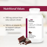 Bariatric Advantage calcium citrate à mâcher 500 mg, présence de vitamine D3 pour la santé générale.