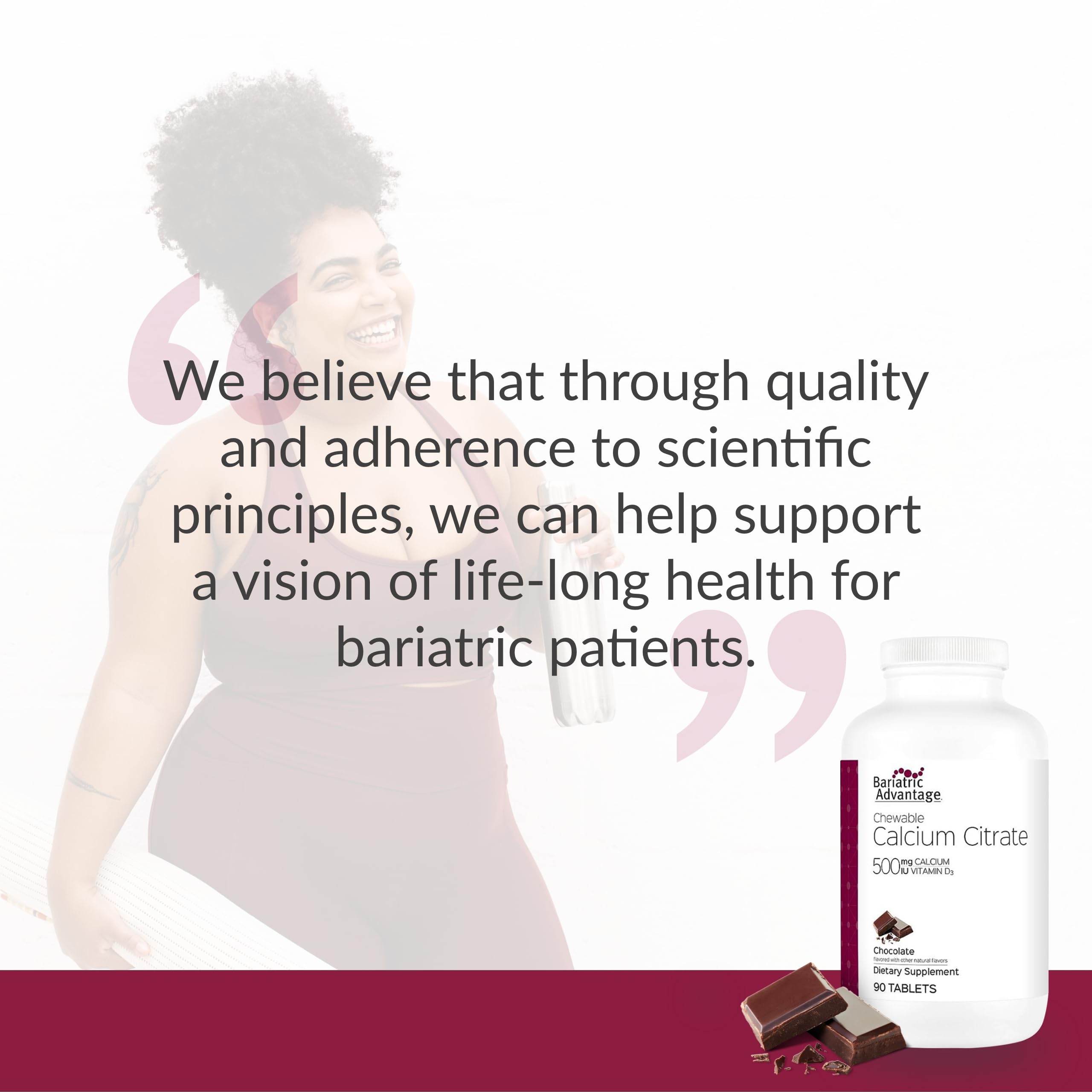 Bariatric Advantage calcium citrate à mâcher 500 mg, goût chocolat pour une prise agréable.
