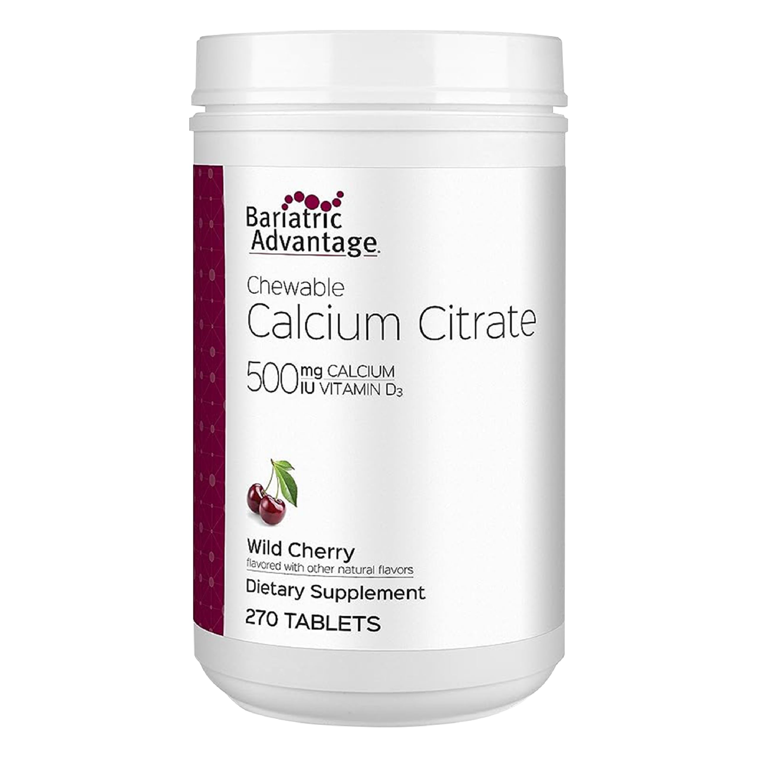 Emballage Bariatric Advantage Calcium Citrate Chewable 500 mg cerise sauvage, pratique pour le quotidien.